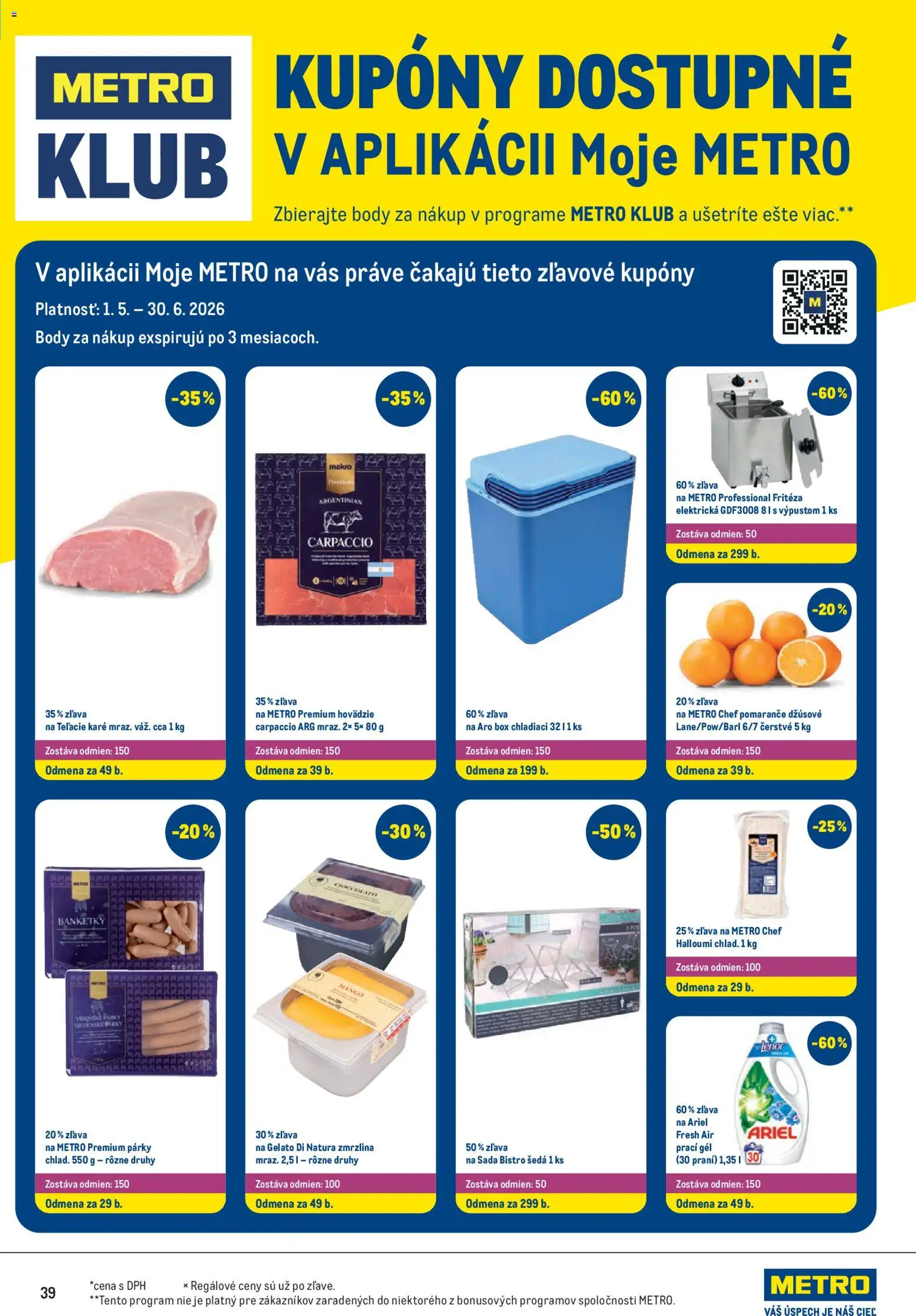 Nové Metro akcie – leták je platný od 20.05.2026 | Strana: 39 | Produkty: Fritéza, Pomaranče, Mango, Lenor
