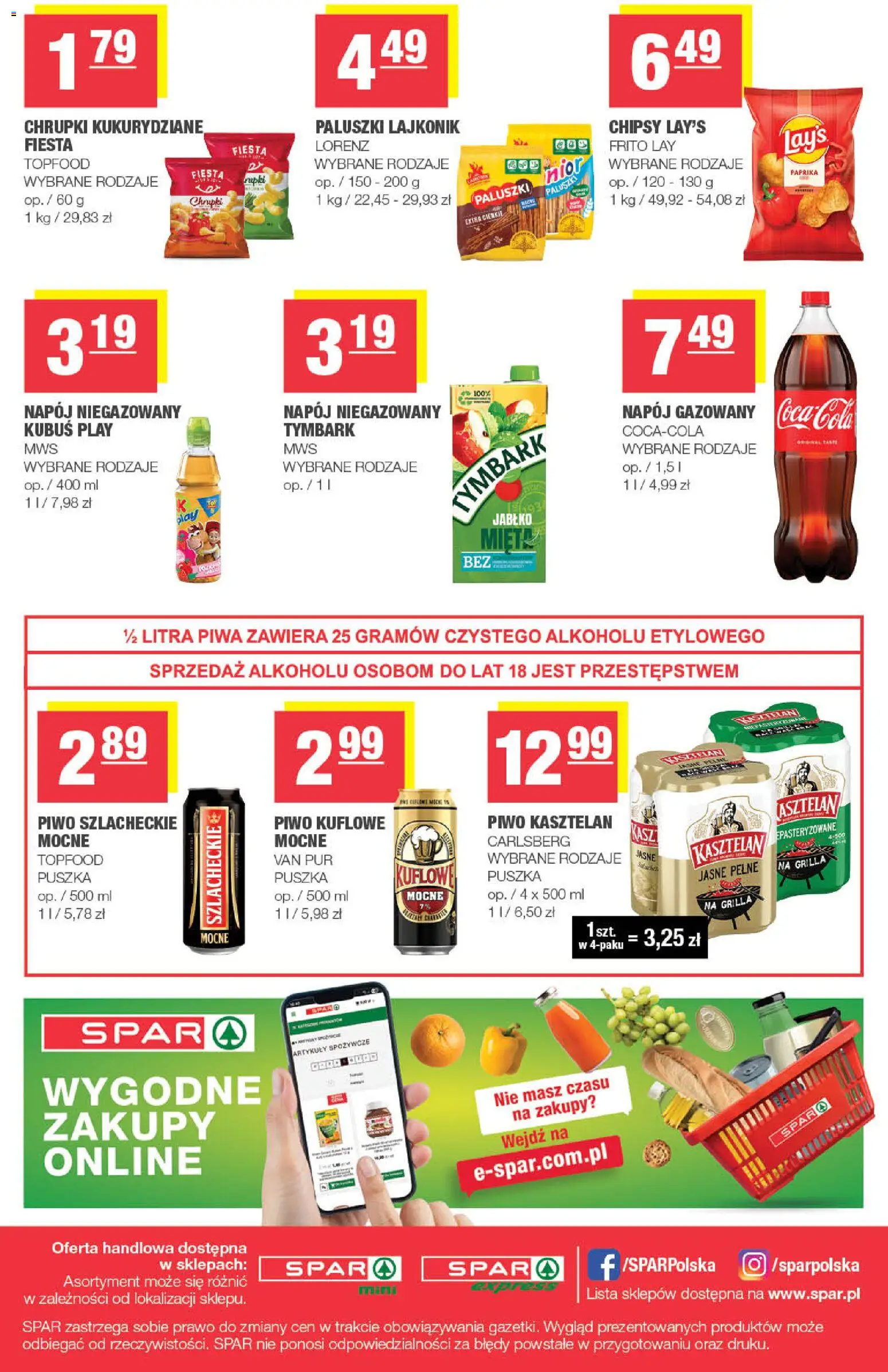 Spar gazetka - Mini od 12.08.2026 | Strona: 4 | Produkty: Chrupki, Carlsberg, Piwo kasztelan, Piwo