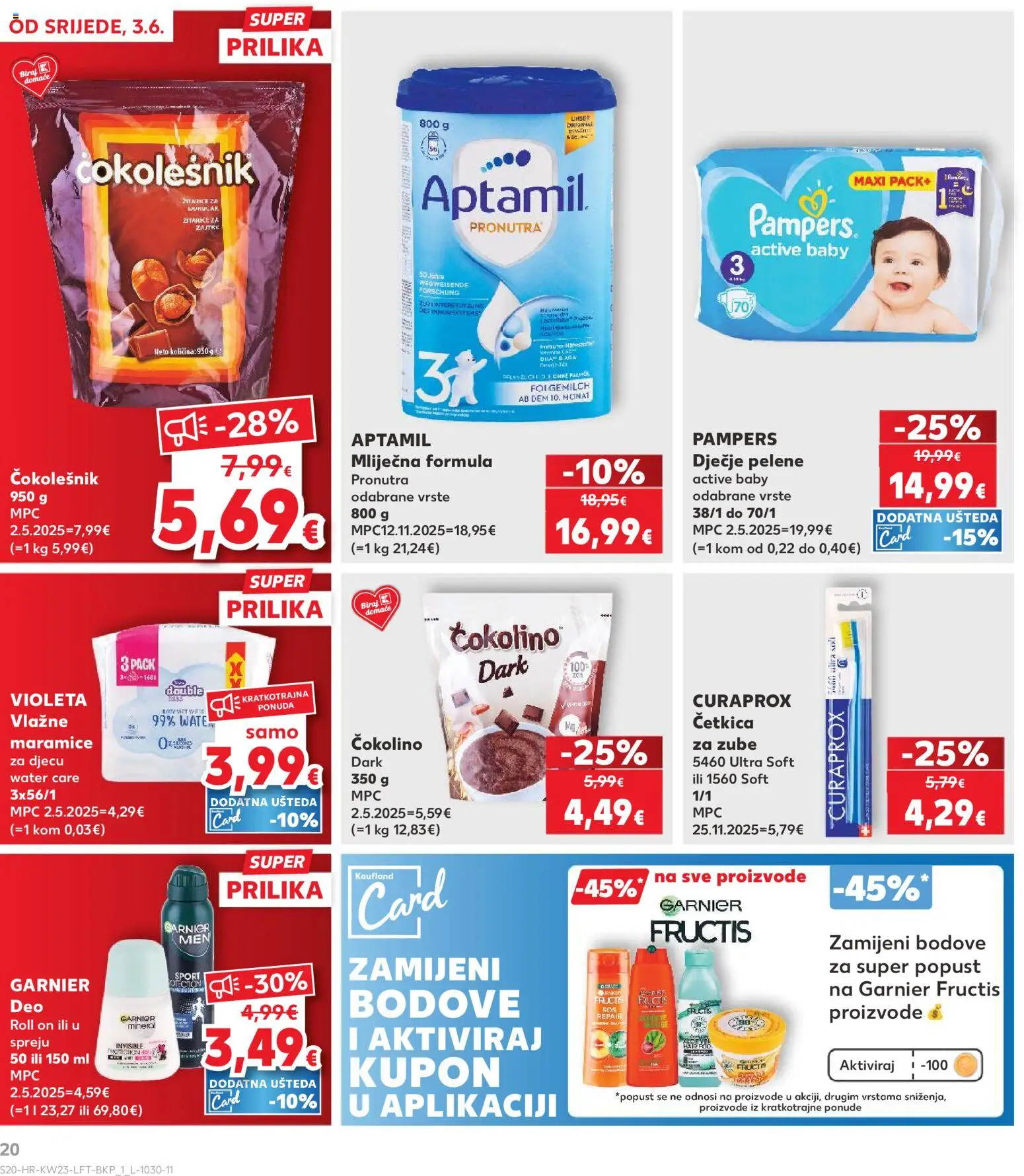 Kaufland katalog | vrijedi od 03.06.2026 | Stranica: 20 | Proizvodi: Pelene, Vlažne maramice, Violeta, Garnier