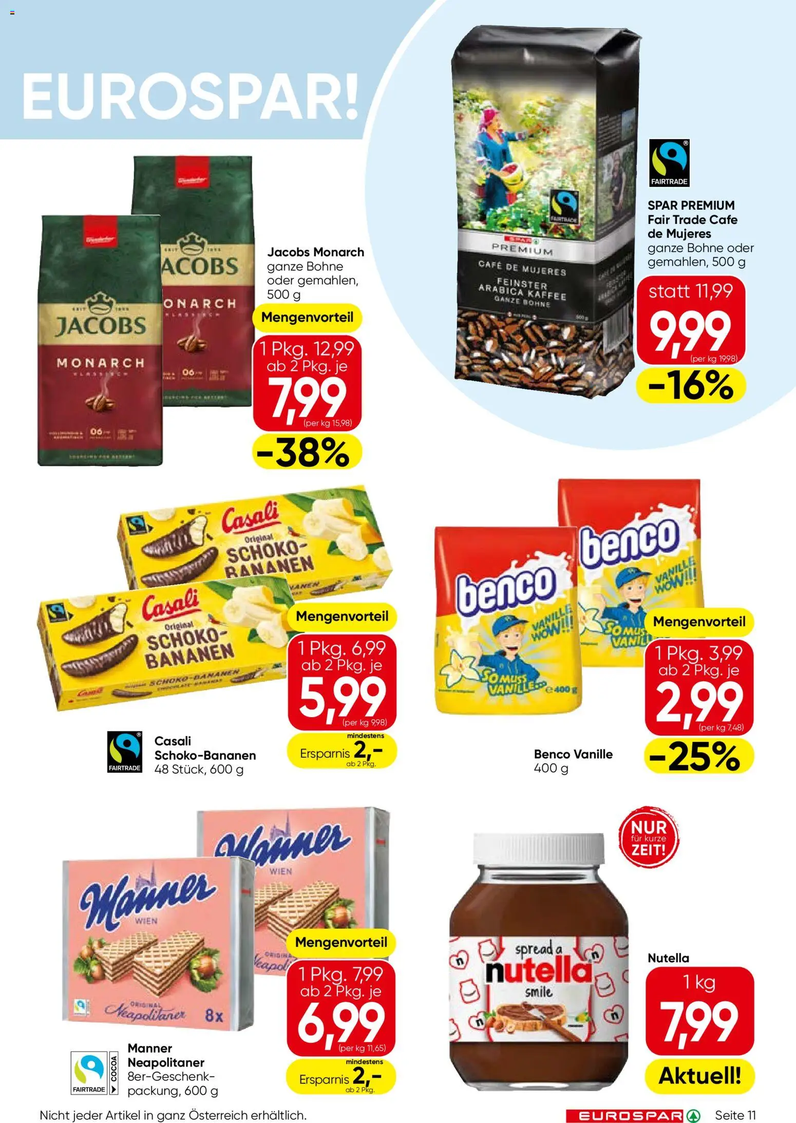 Eurospar Flugblatt gültig ab 30.07.2026 | Seite: 11 | Produkte: Vanille, Bohne, Kaffee, Bananen