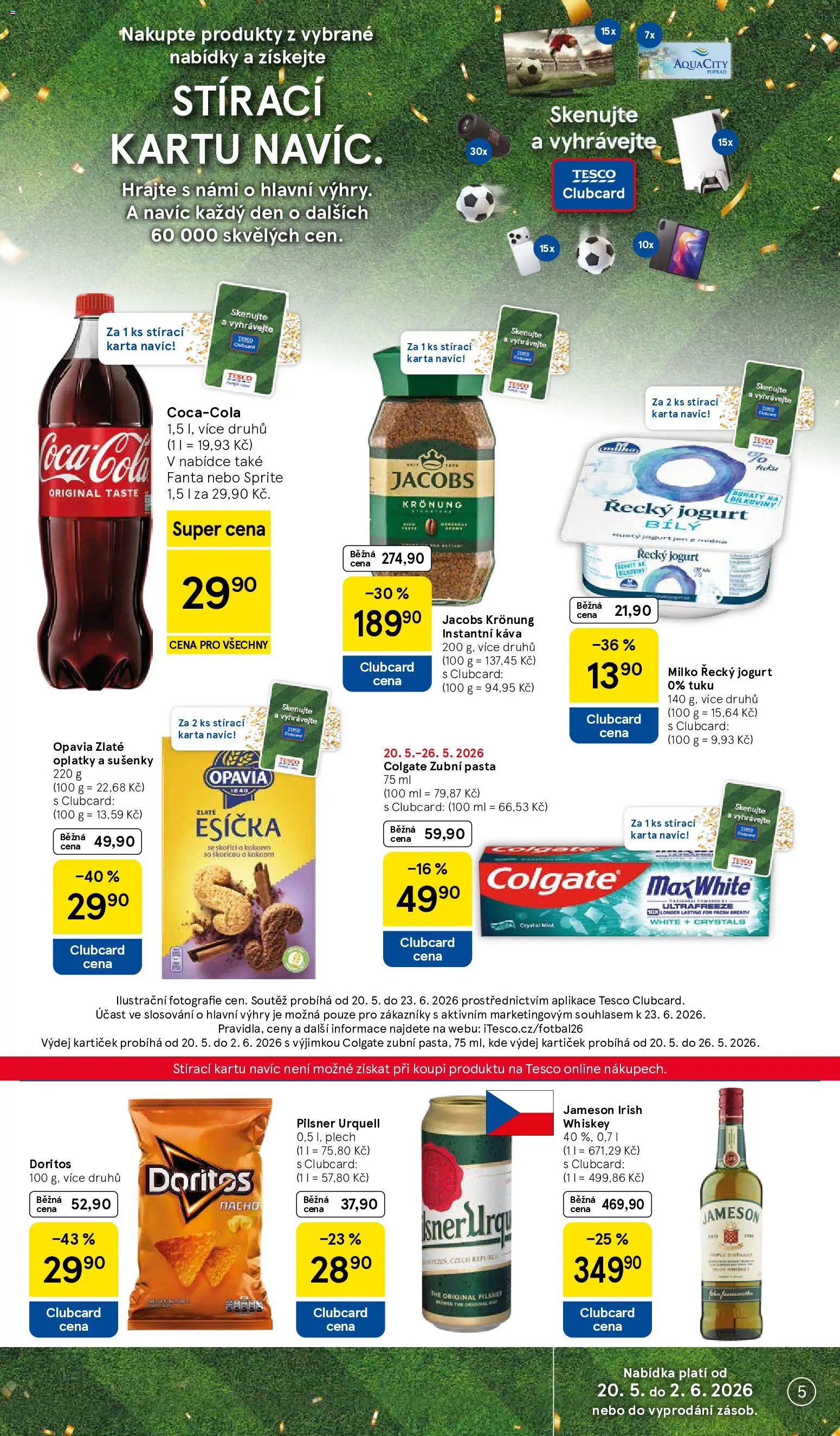 Tesco leták - Supermarket od 20.05.2026 | Strana: 5 | Produkty: Whiskey, Káva, Plech, Jacobs