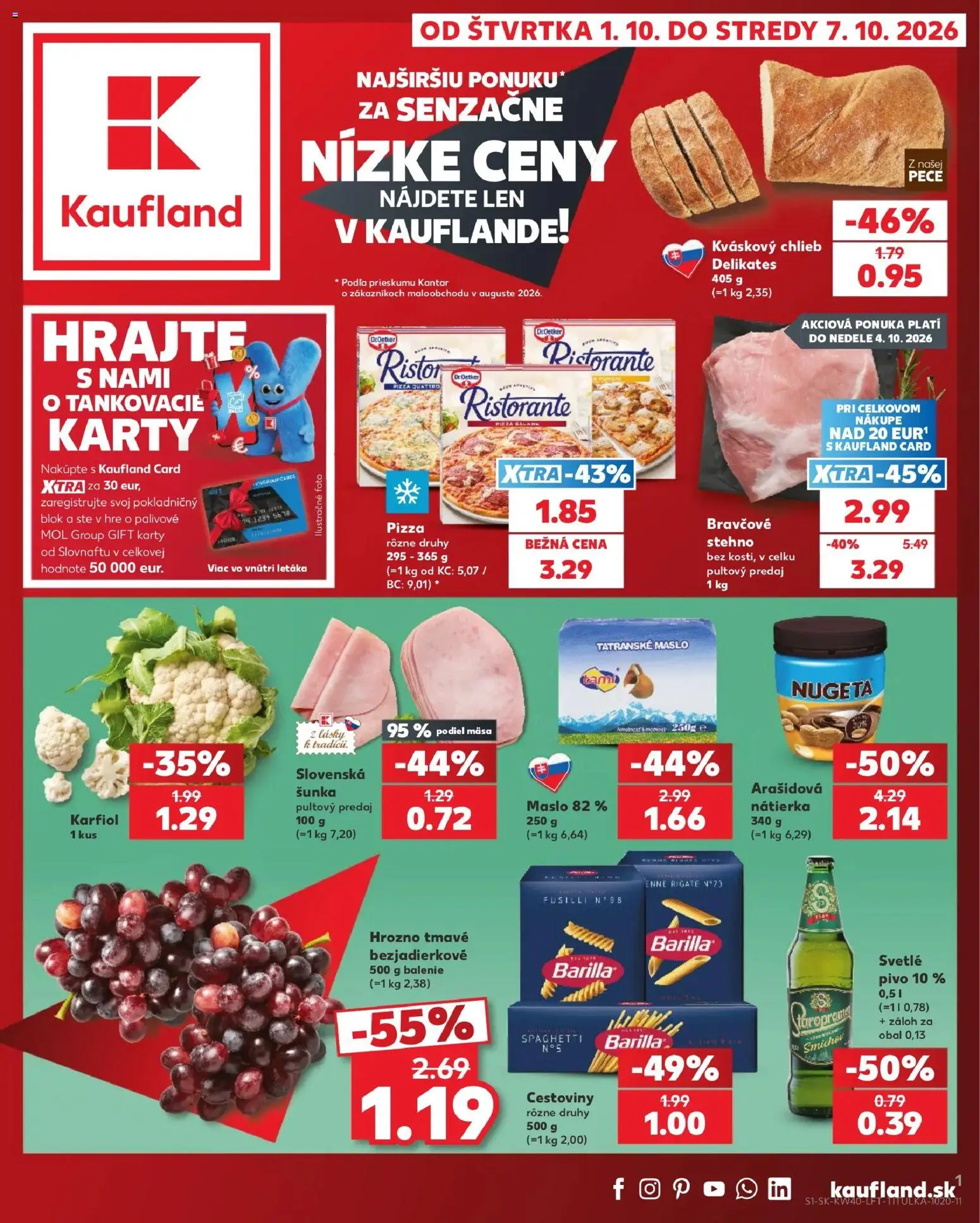 Nové Kaufland akcie – leták je platný od 01.10.2026 | Strana: 1 | Produkty: Fusilli, Šunka, Cestoviny, Hrozno
