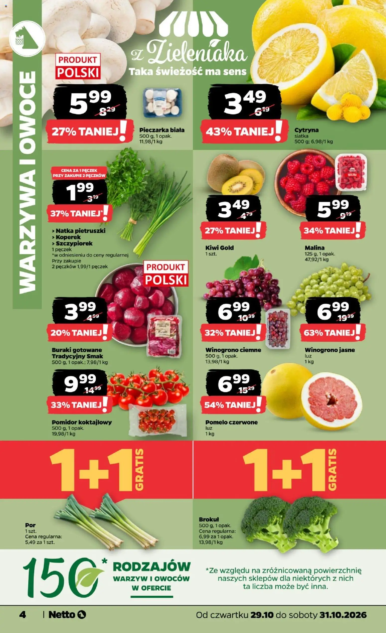 Netto gazetka od czwartku od 29.10.2026 | Strona: 4 | Produkty: Malina, Siatka, Buraki gotowane, Owoce
