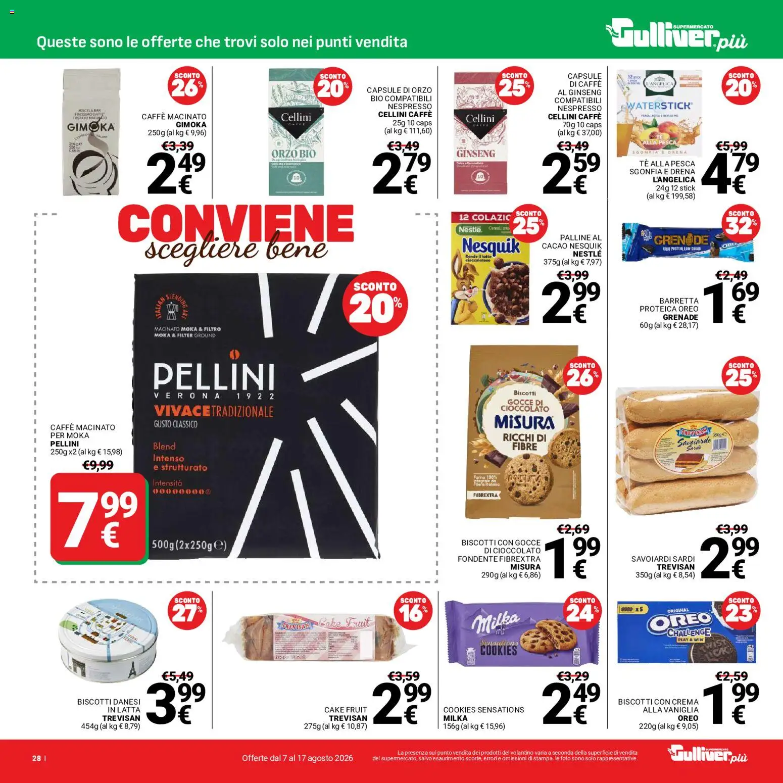 Volantino Gulliver del 07/08/2026 | Pagina: 28 | Prodotti: Vaniglia, Caffè, Cereali, Barretta proteica