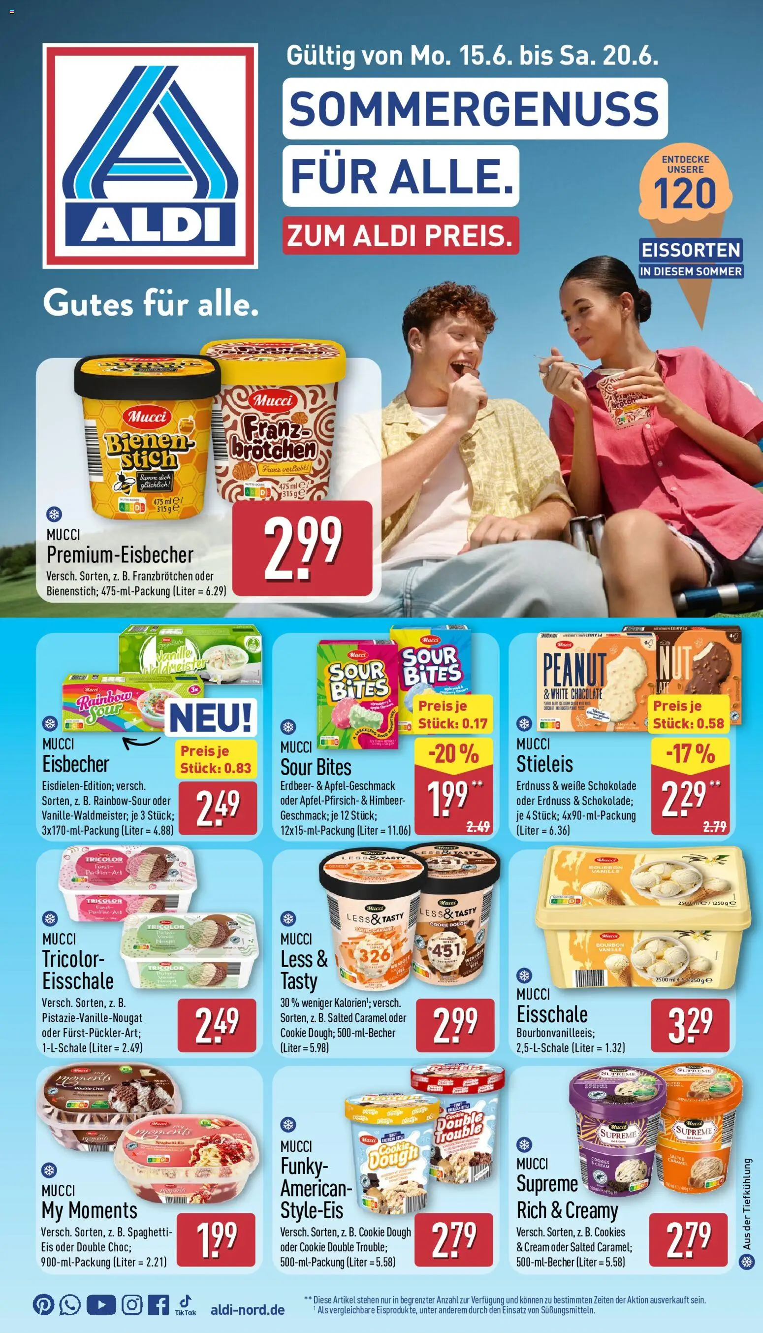 Aldi Prospekt – gültig ab 15.06.2026 | Seite: 1 | Produkte: Schokolade, Bourbon, Eis