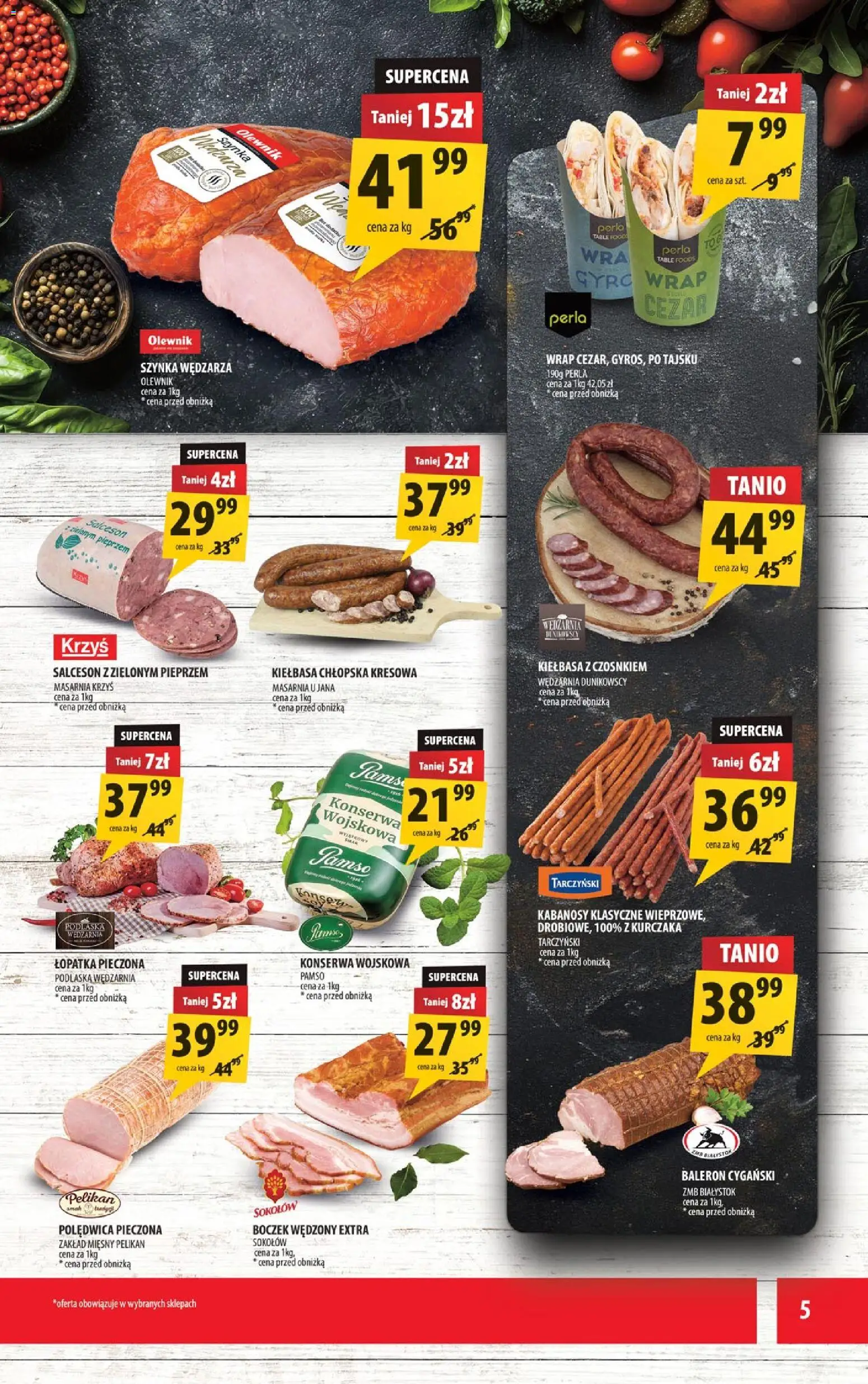 Arhelan gazetka od 25.09.2026 | Strona: 5 | Produkty: Kiełbasa, Kabanosy, Boczek wędzony, Salceson