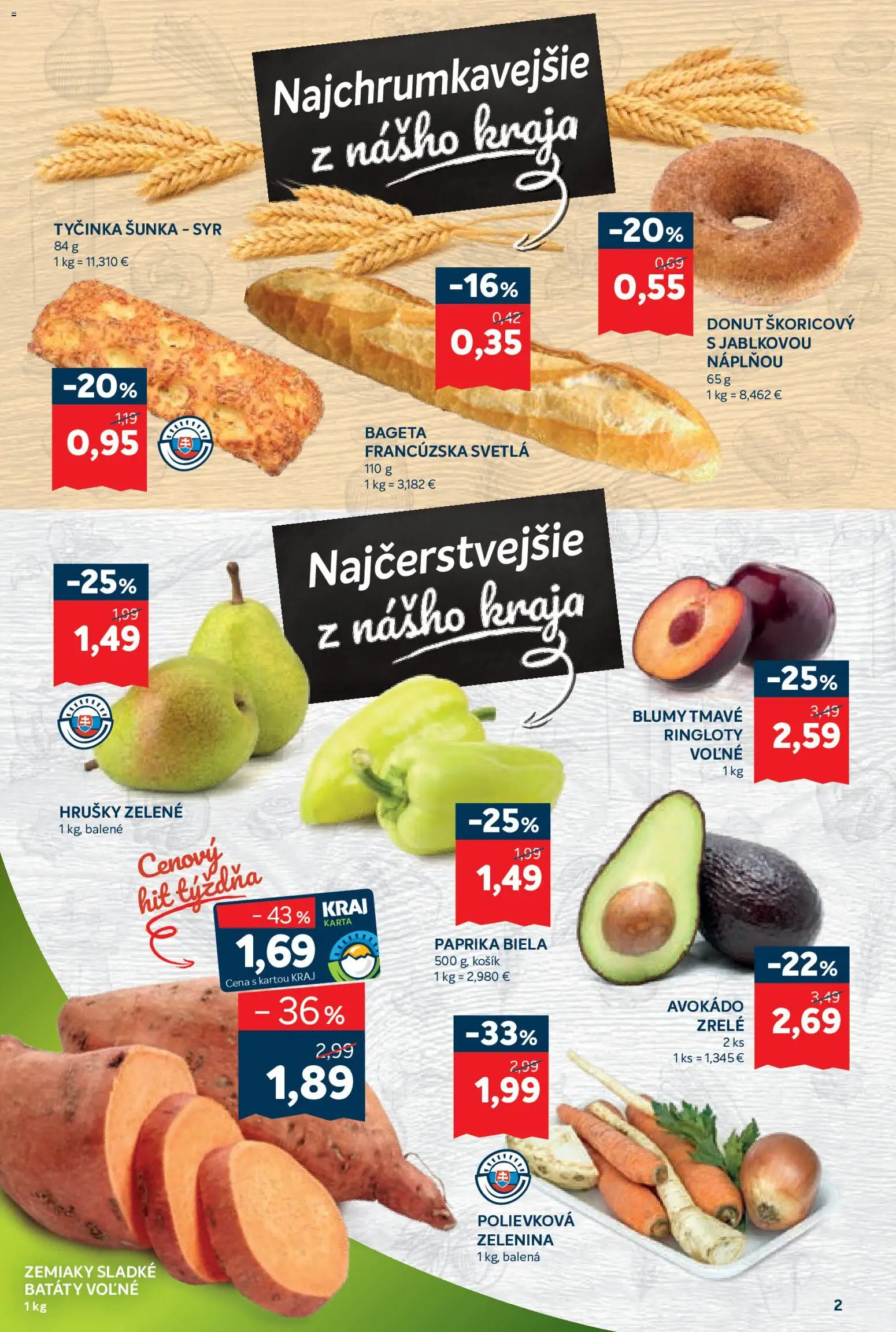 Nové Kraj akcie – leták je platný od 01.10.2026 | Strana: 2 | Produkty: Bageta, Zelenina, Batáty, Hrušky