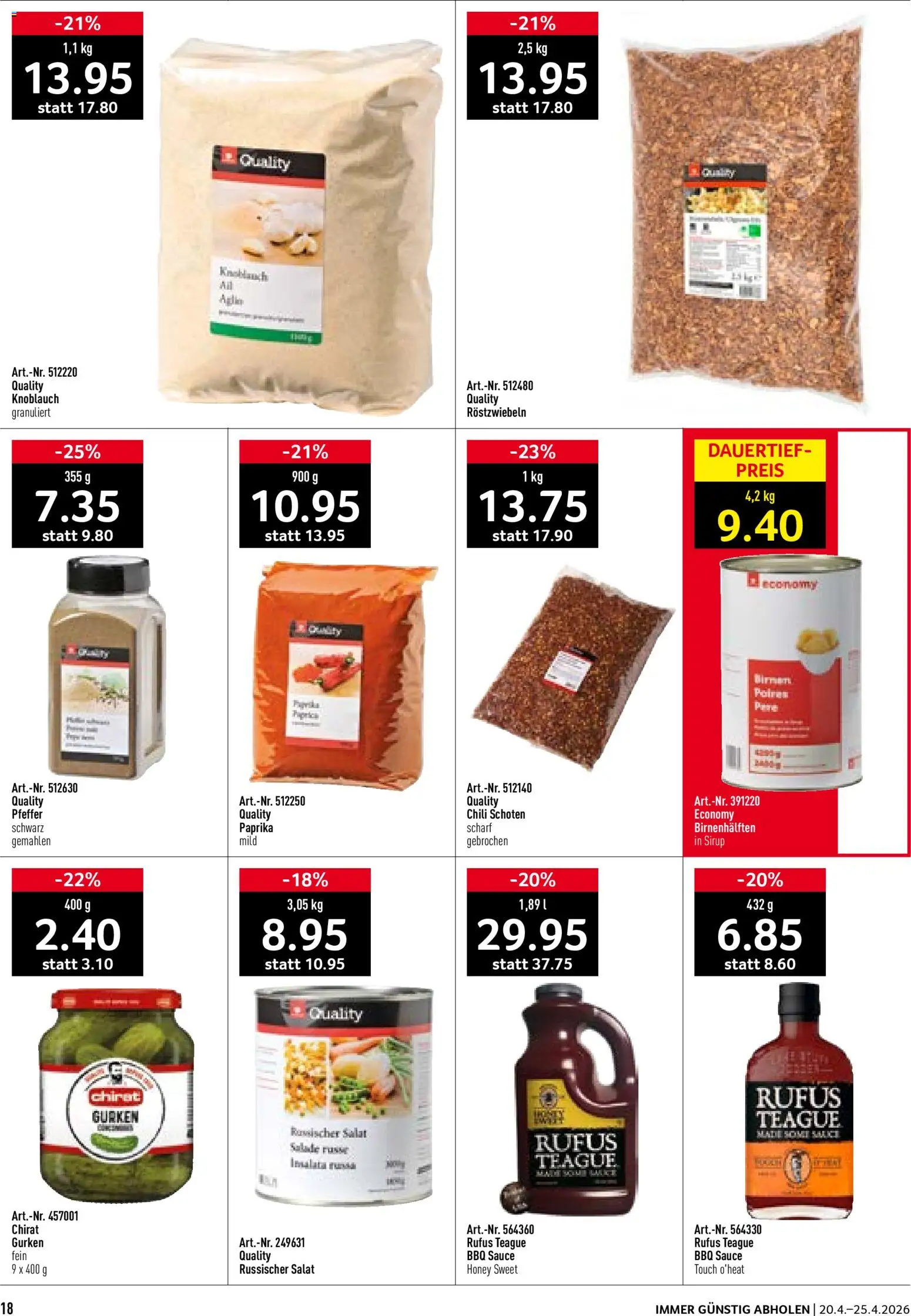 Prodega aktionen – gültig ab 20.04.2026 | Seite: 18 | Produkte: Sirup, Gurken, Pfeffer, Salat