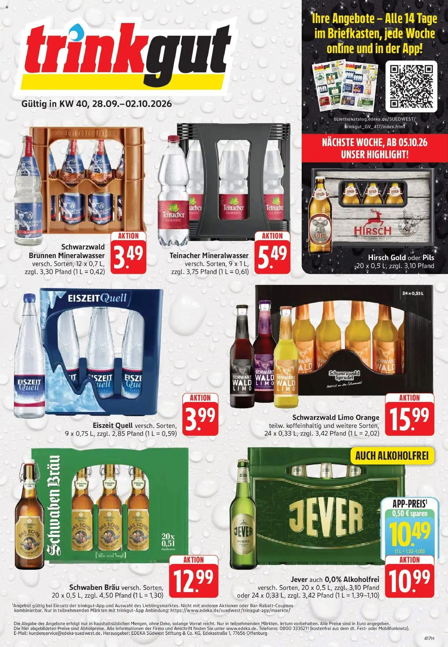 Trinkgut Prospekt Weissach Im Tal (ab 28.09.2026) » Angebote online | Seite: 1 | Produkte: Pils, Mineralwasser, Jever