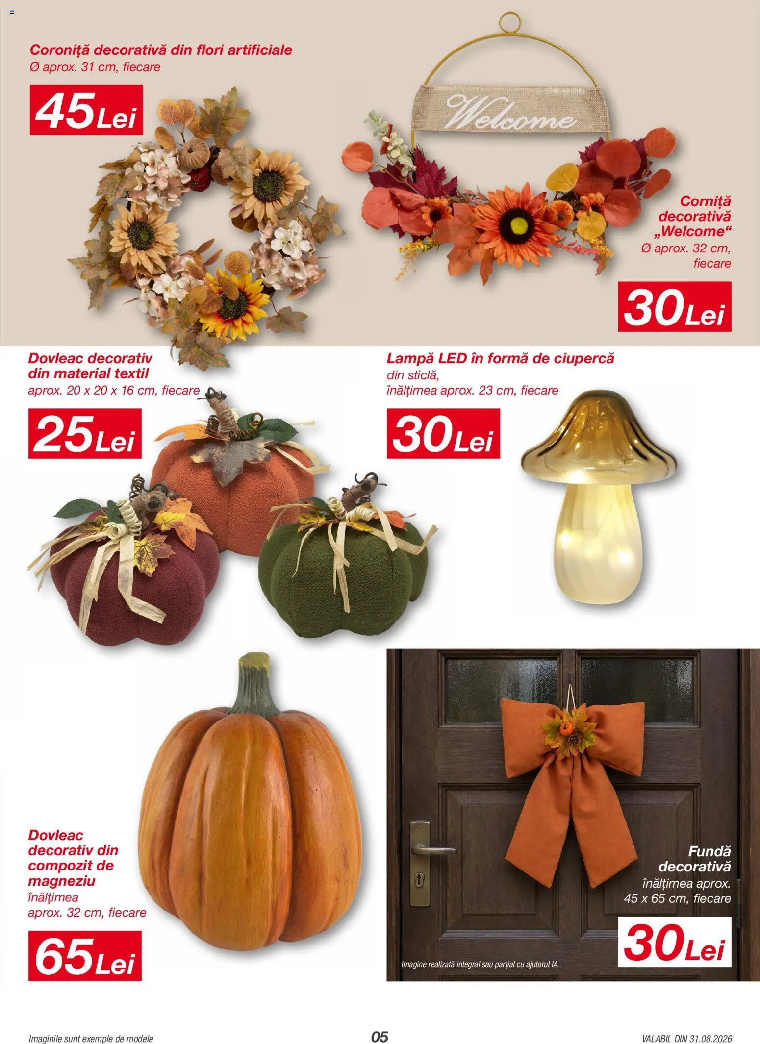 Noul catalog Kik – valabil de la 31.08.2026 | Pagină: 5 | Produse: Dovleac, Lampă, Lampa led, Flori
