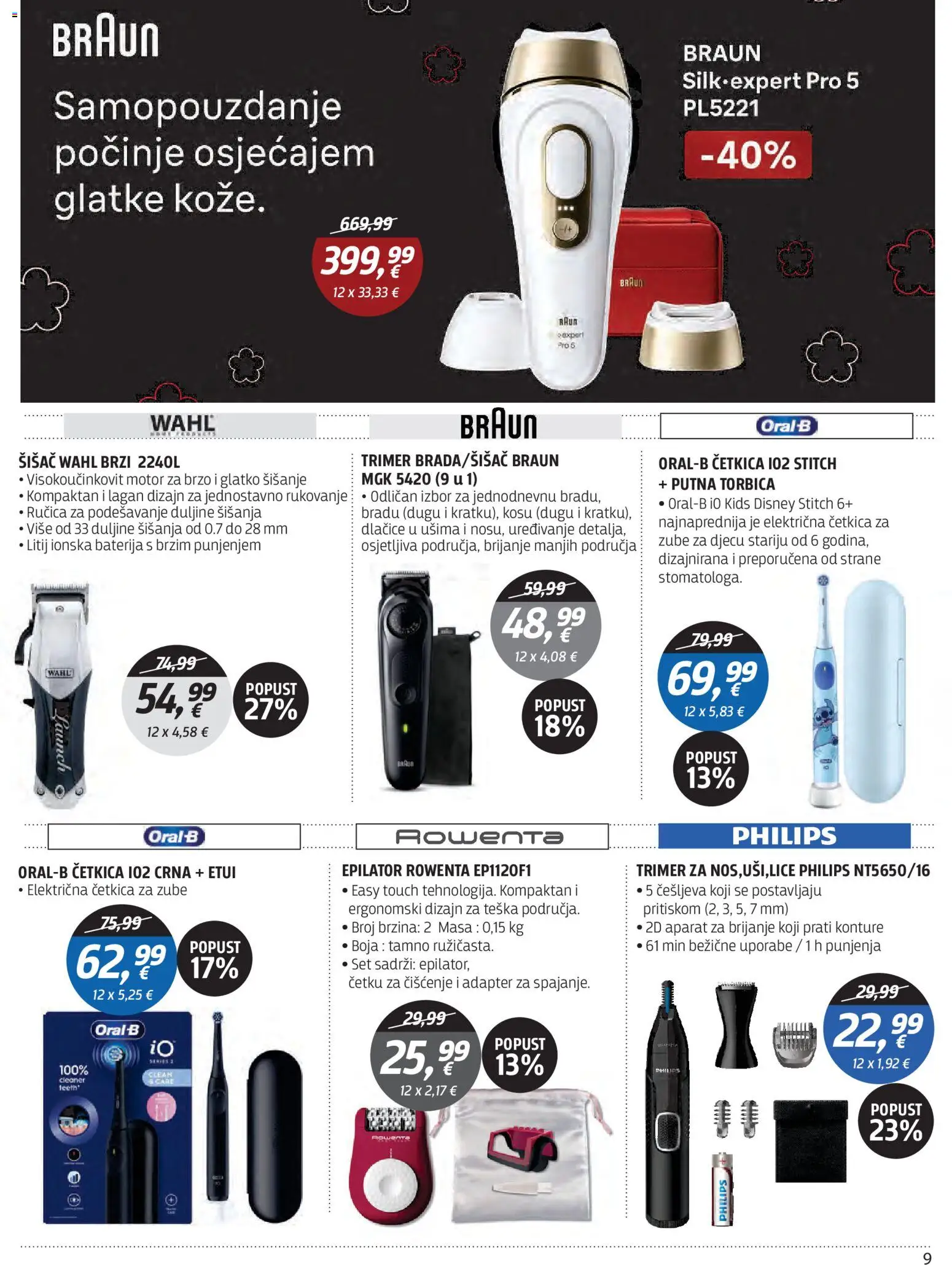 Centar Tehnike katalog | vrijedi od 06.07.2026 | Stranica: 9 | Proizvodi: Epilator, Električna četkica za zube, Baterija, Adapter