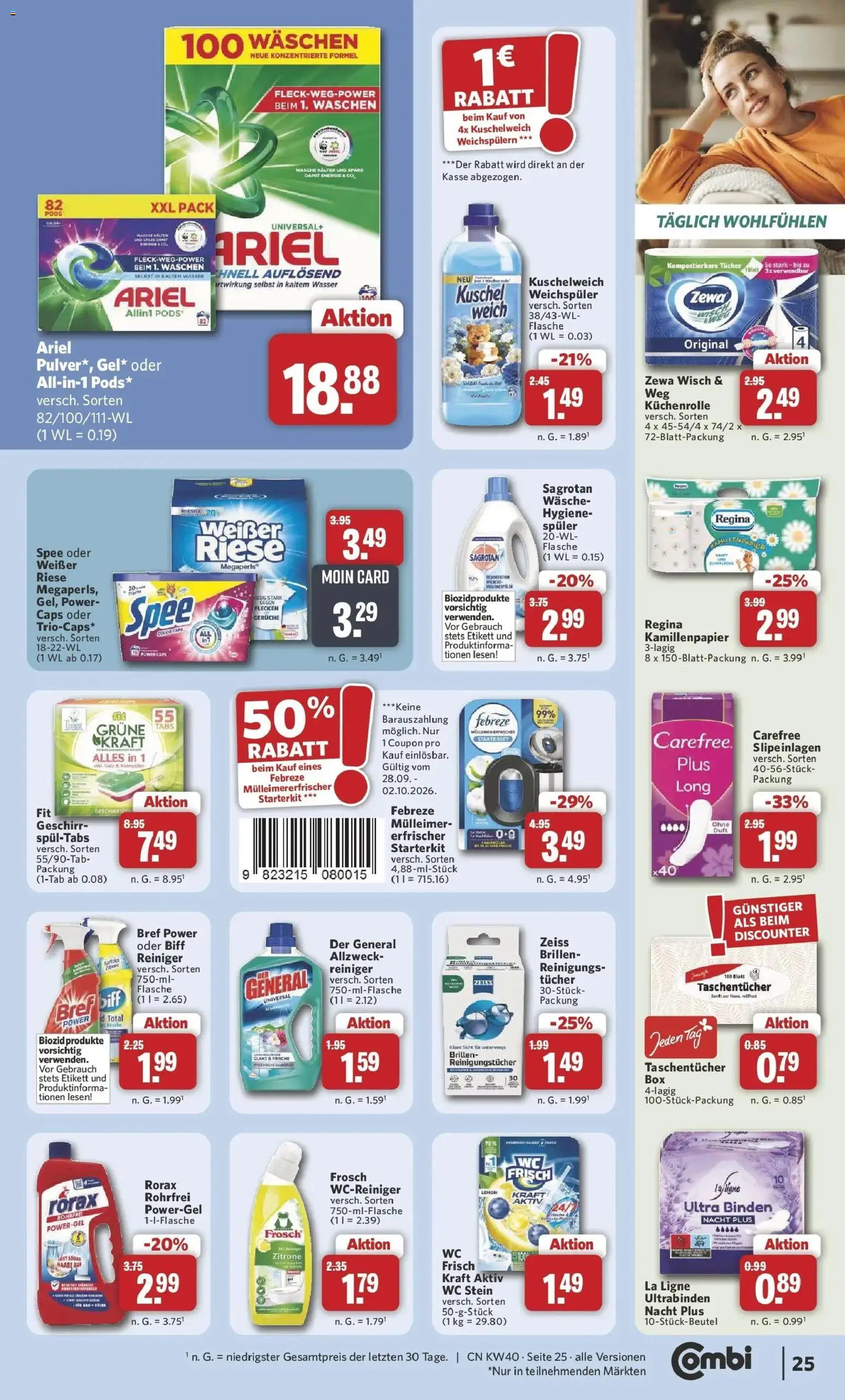 Combi Prospekt Weener (ab 28.09.2026) zum Blättern | Seite: 25 | Produkte: Wasser, Weichspüler, Zitrone, Küchenrolle