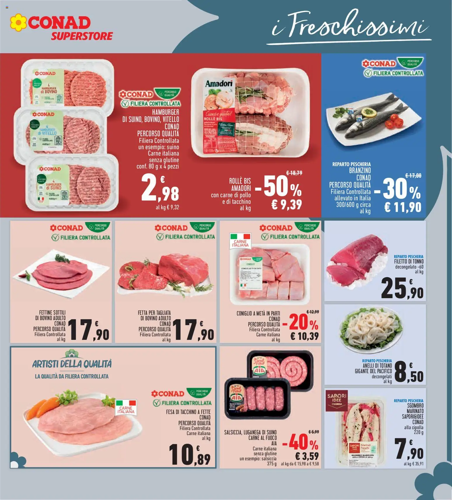 Volantino Conad del 27/08/2026 | Pagina: 11 | Prodotti: Branzino, Tacchino, Salsiccia, Totano