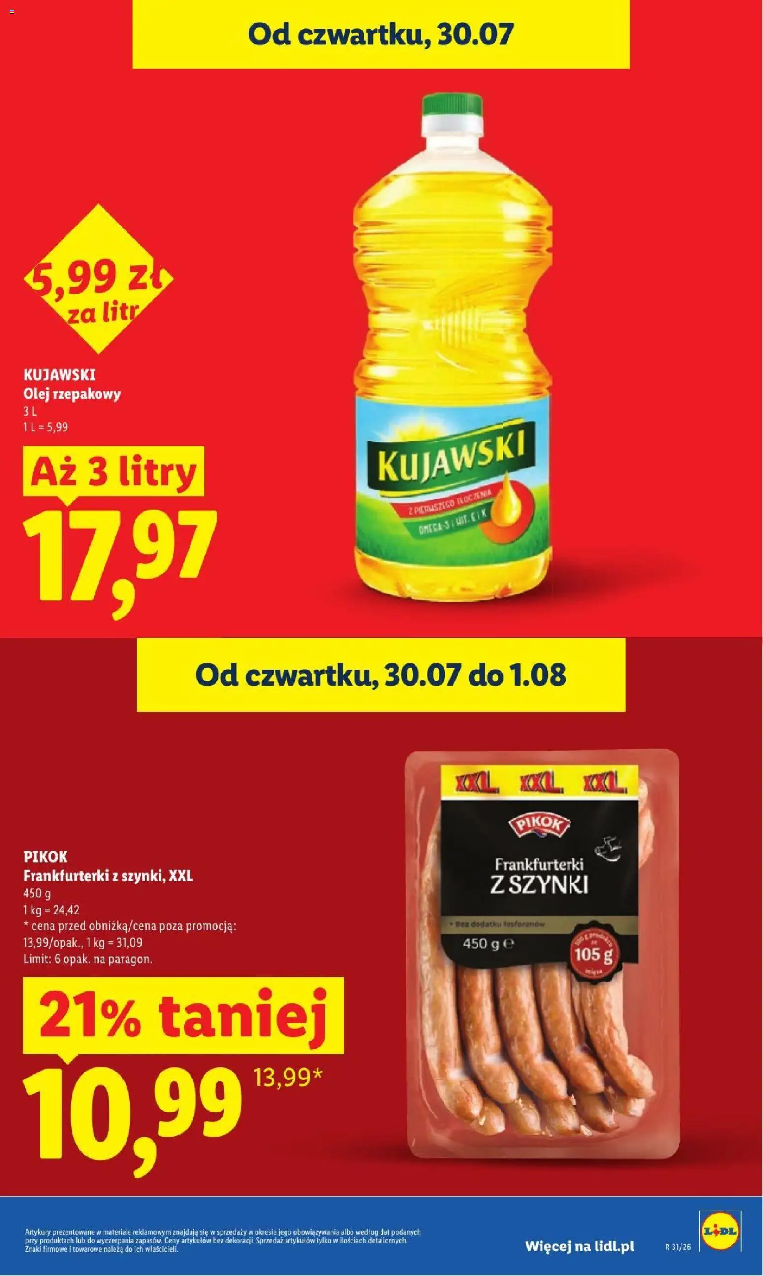 Lidl gazetka od 30.07.2026 | Strona: 15 | Produkty: Olej rzepakowy, Frankfurterki, Olej