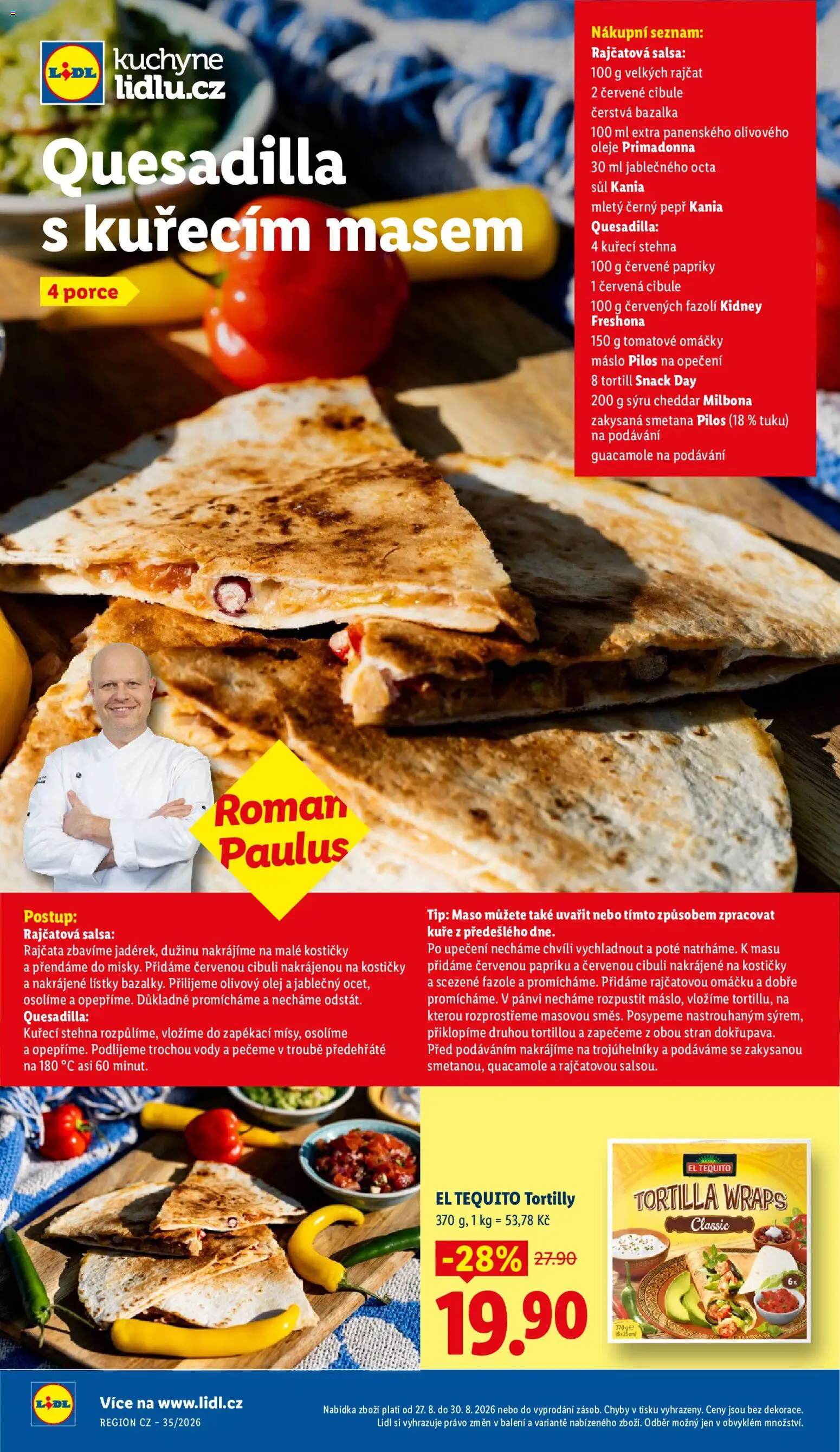 Lidl leták od 27.08.2026 | Strana: 48 | Produkty: Olivový olej, Tortilla wraps, Tortilla, Kuře