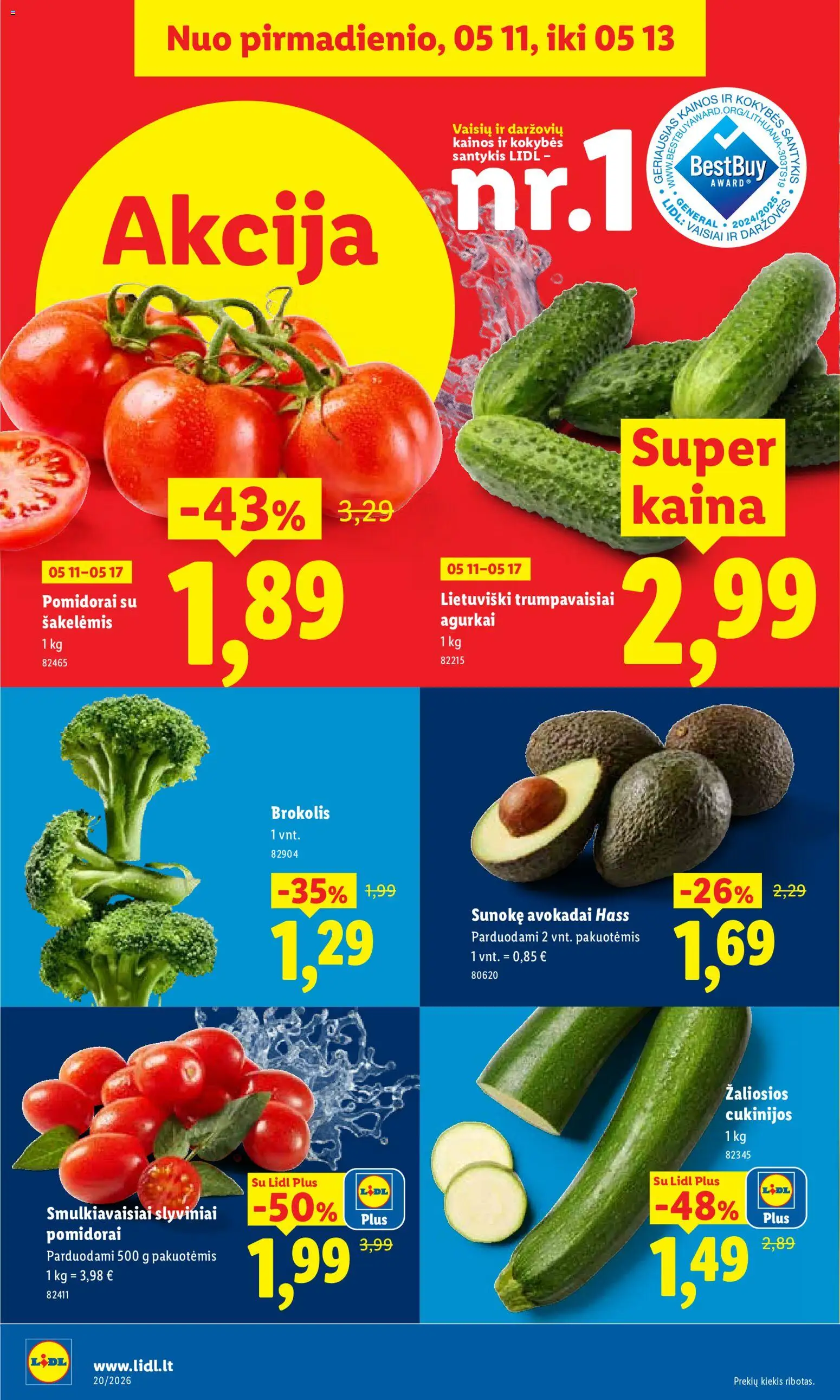 LIDL akcijos nuo 11.05.2026 | Puslapis: 4 | Prekių: Agurkai, Brokolis, Avokadai, Pomidorai