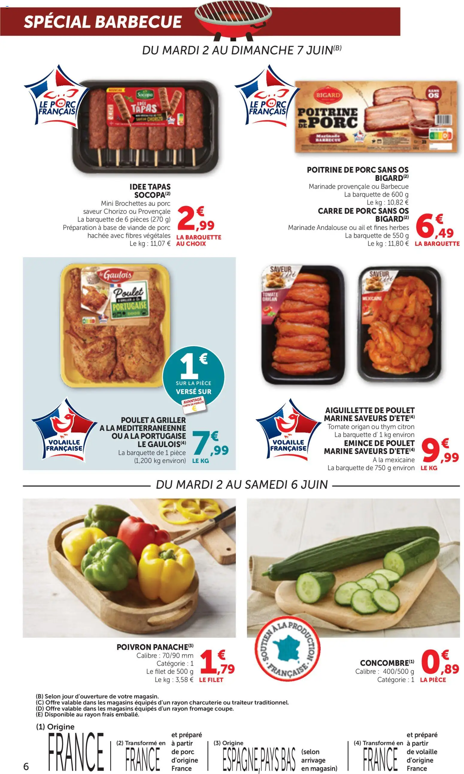 {H1} | Page: 6 | Produits: Barbecue, Poitrine de porc, Volaille, Fromage