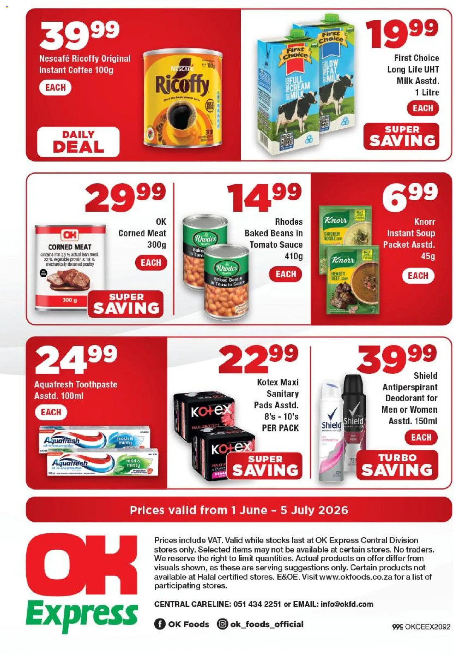 New OK Foods catalogue – valid from 01.06.2026 | Page: 4 | Products: Beans, Beef, Soup, Deodorant