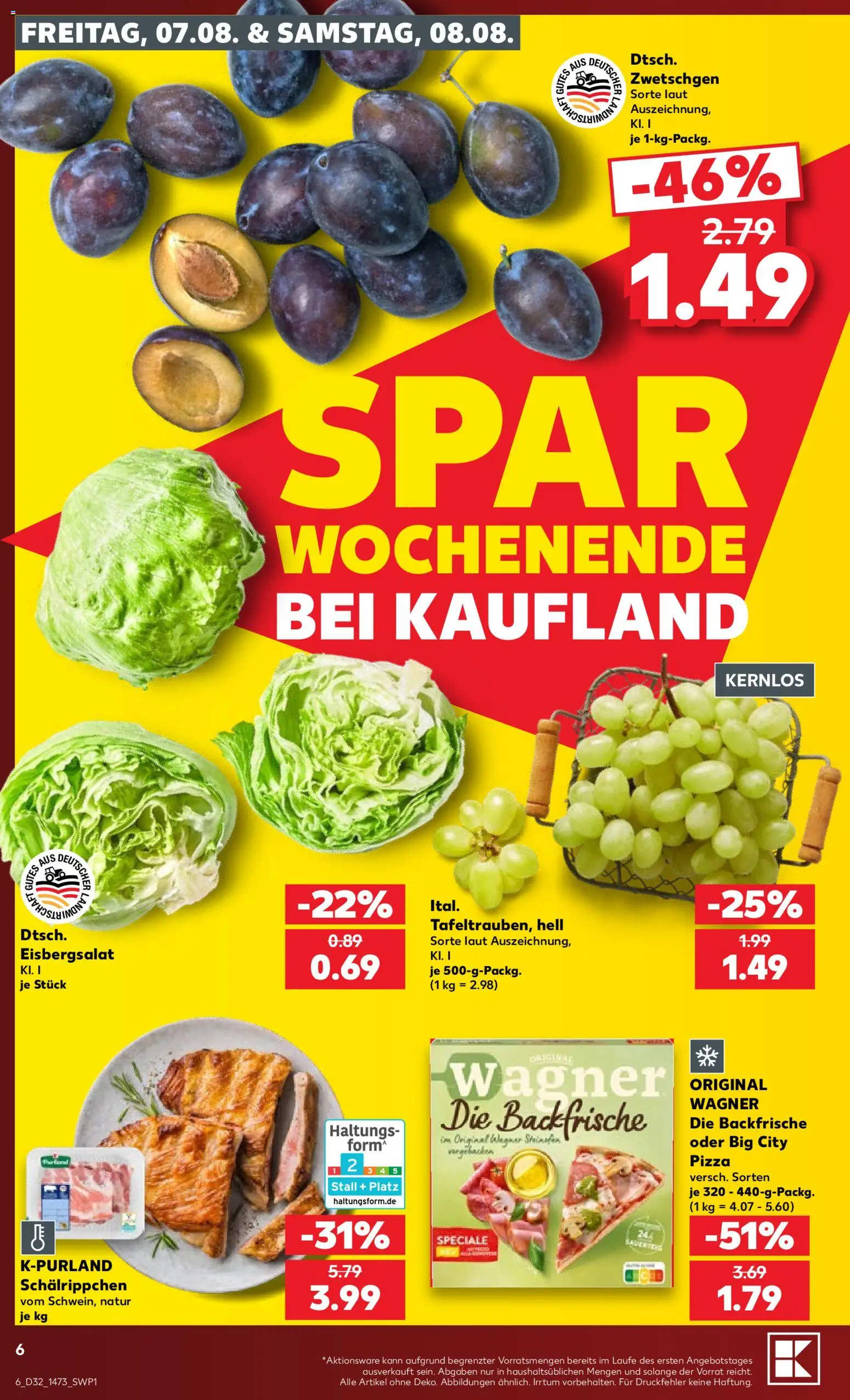 Kaufland Prospekt Rostock – gültig ab 06.08.2026 | Seite: 6 | Produkte: Zwetschgen, Eisbergsalat, Pizza