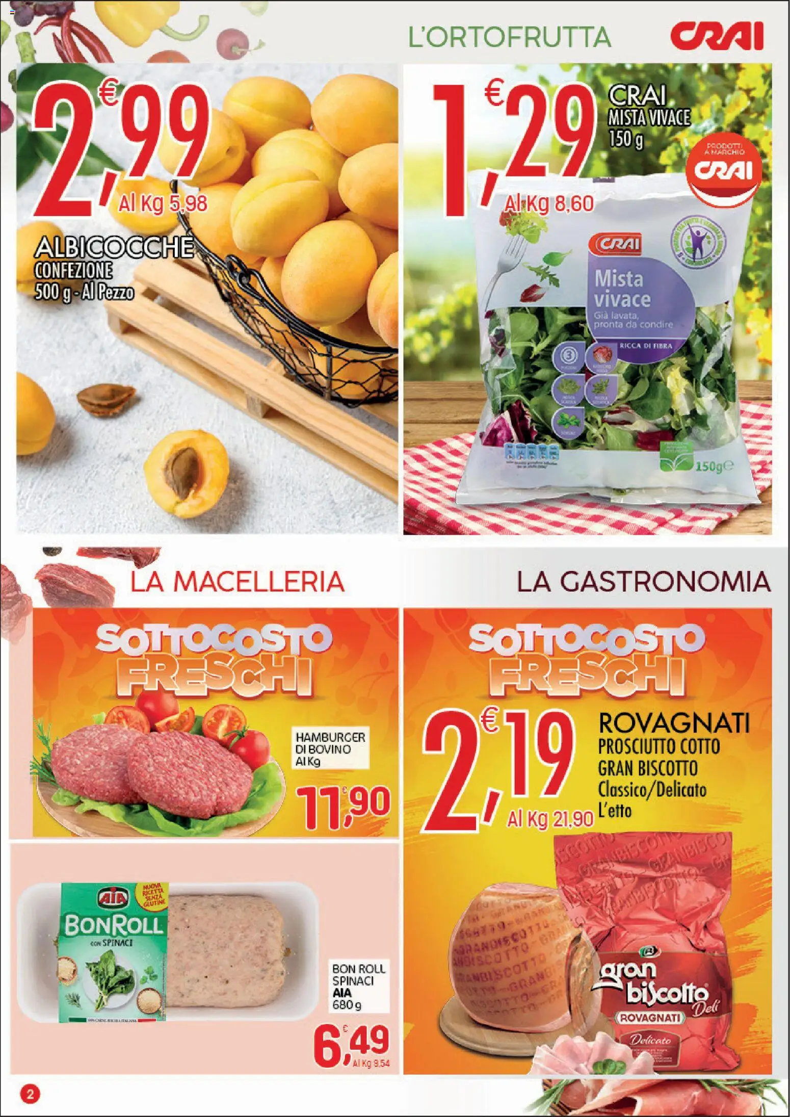 Volantino CRAI del 28.05.2026 | Pagina: 2 | Prodotti: Prosciutto Cotto, Prosciutto, Albicocche, Hamburger