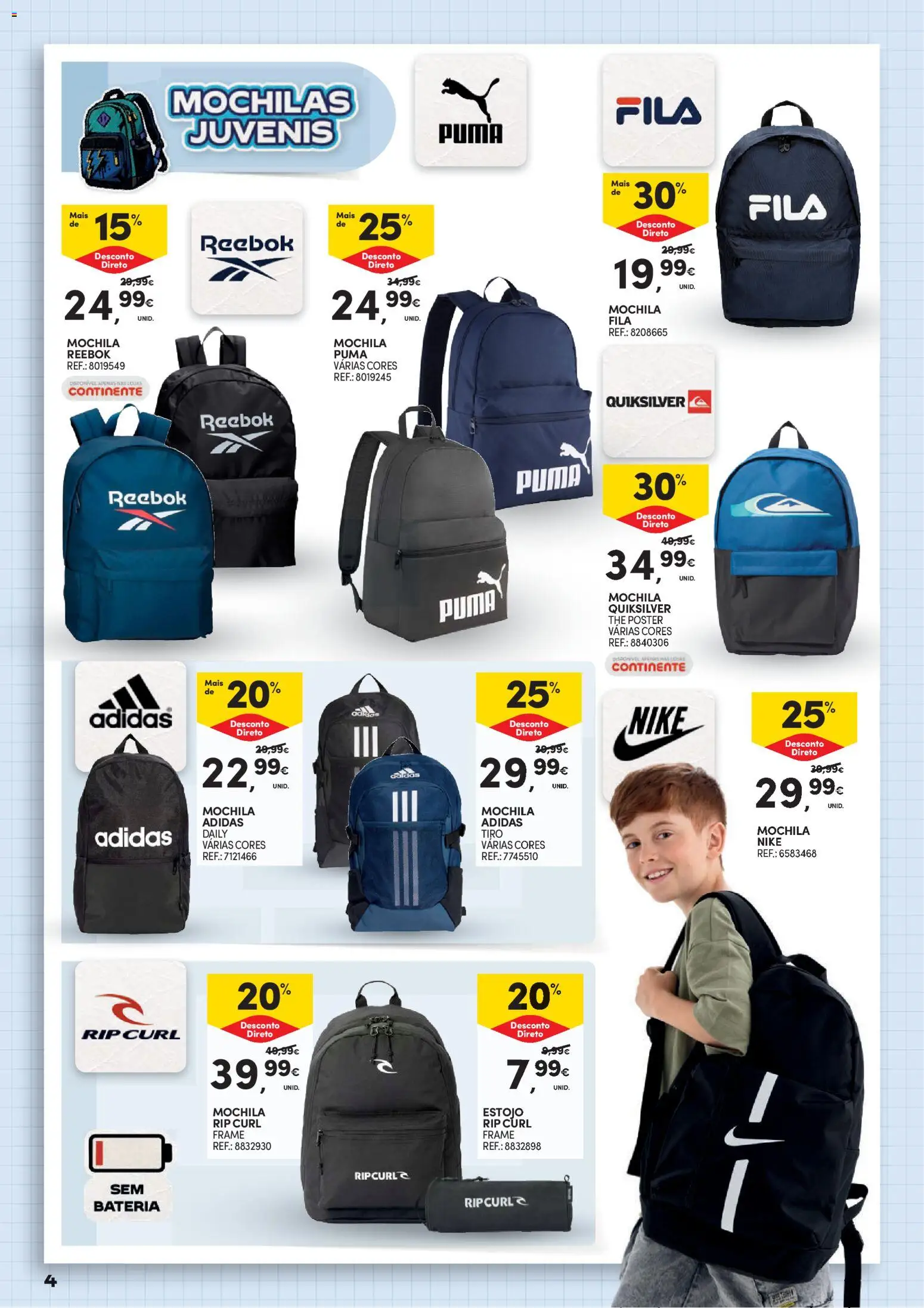 Continente Regresso às Aulas Na escola de toda a gente │ válido de 11/08/2026 | Página: 4 | Produtos: Mochila, Mochilas, Bateria