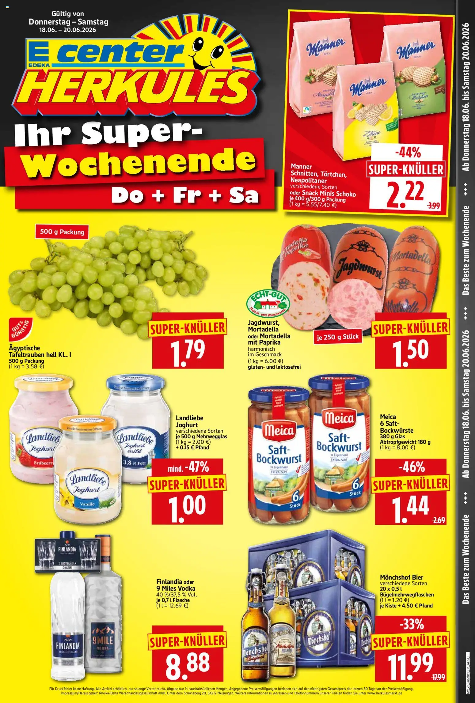 HERKULES Sonderbeilage – gültig ab 18.06.2026 | Seite: 1 | Produkte: Joghurt, Meica, Saft, Vodka