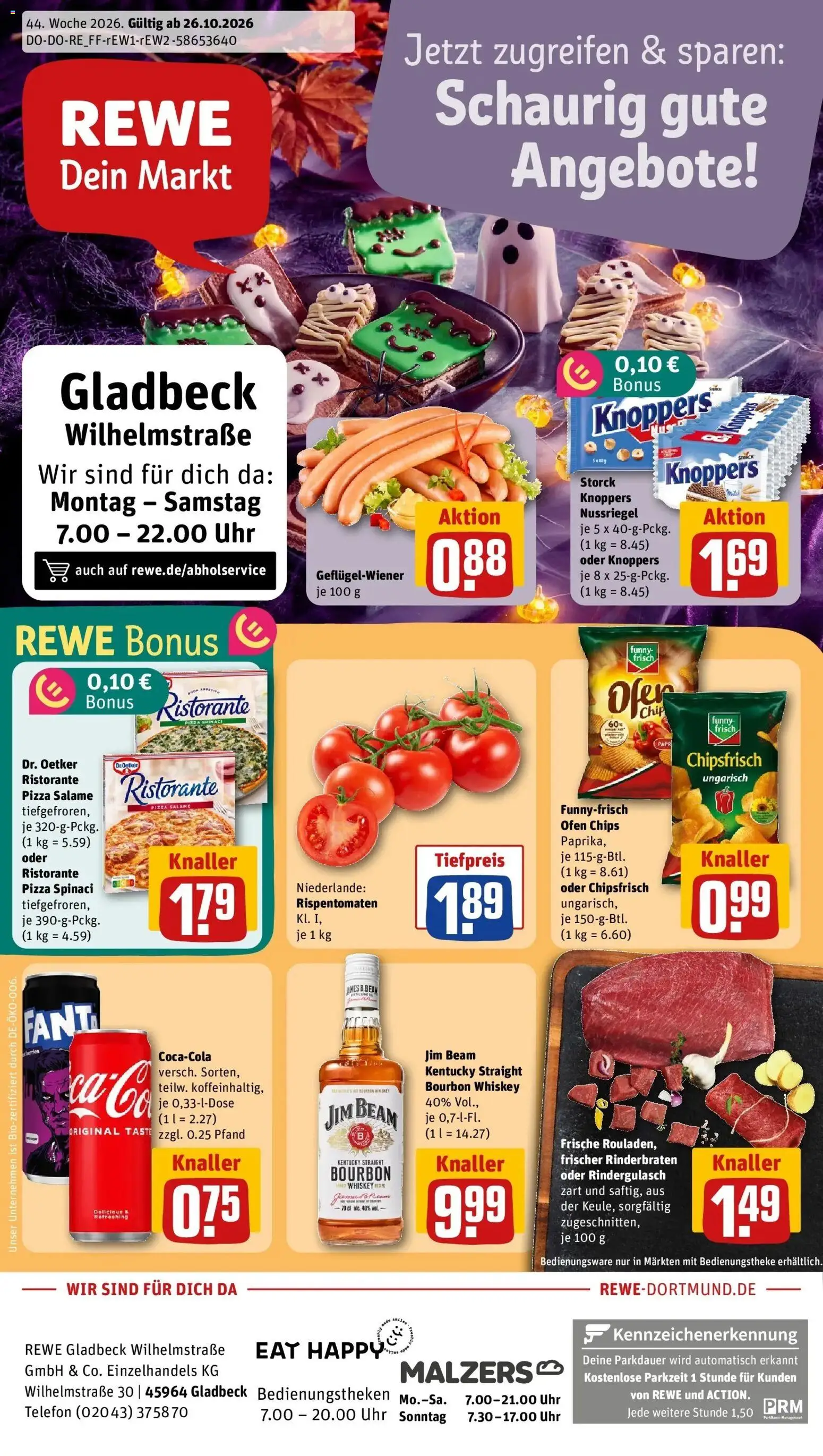 REWE Prospekt ab 26.10.2026 zum Blättern » Angebote | Seite: 1 | Produkte: Ristorante, Knoppers, Pizza, Whiskey