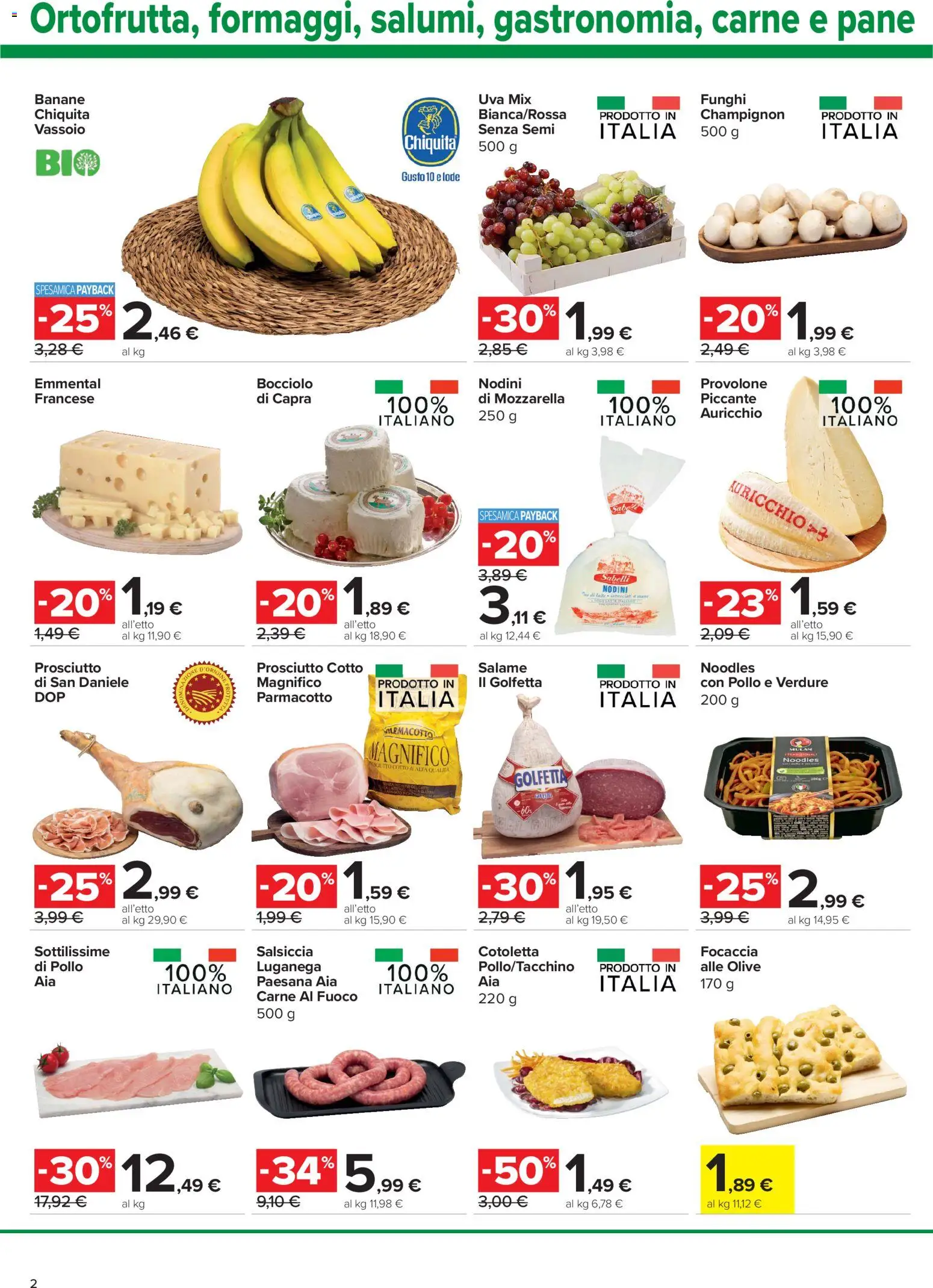 Volantino Carrefour del 10/09/2026 | Pagina: 2 | Prodotti: Provolone, Pane, Banane, Vassoio