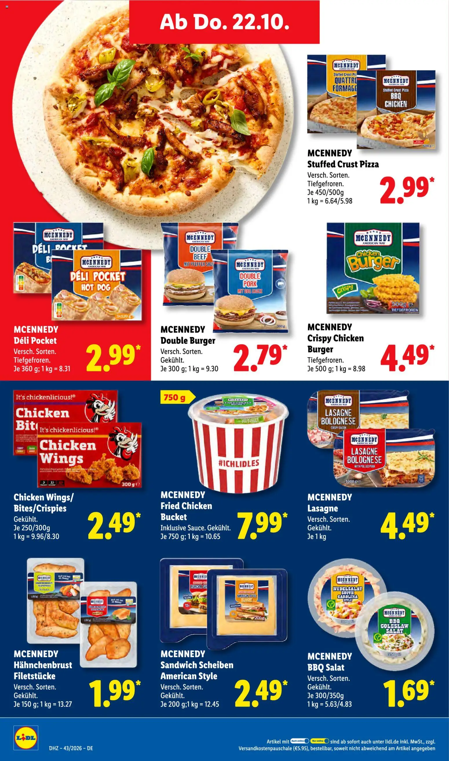 Lidl Německo leták od 19.10.2026 | Strana: 66 | Produkty: Burger, Coleslaw, Hot dog, Lasagne