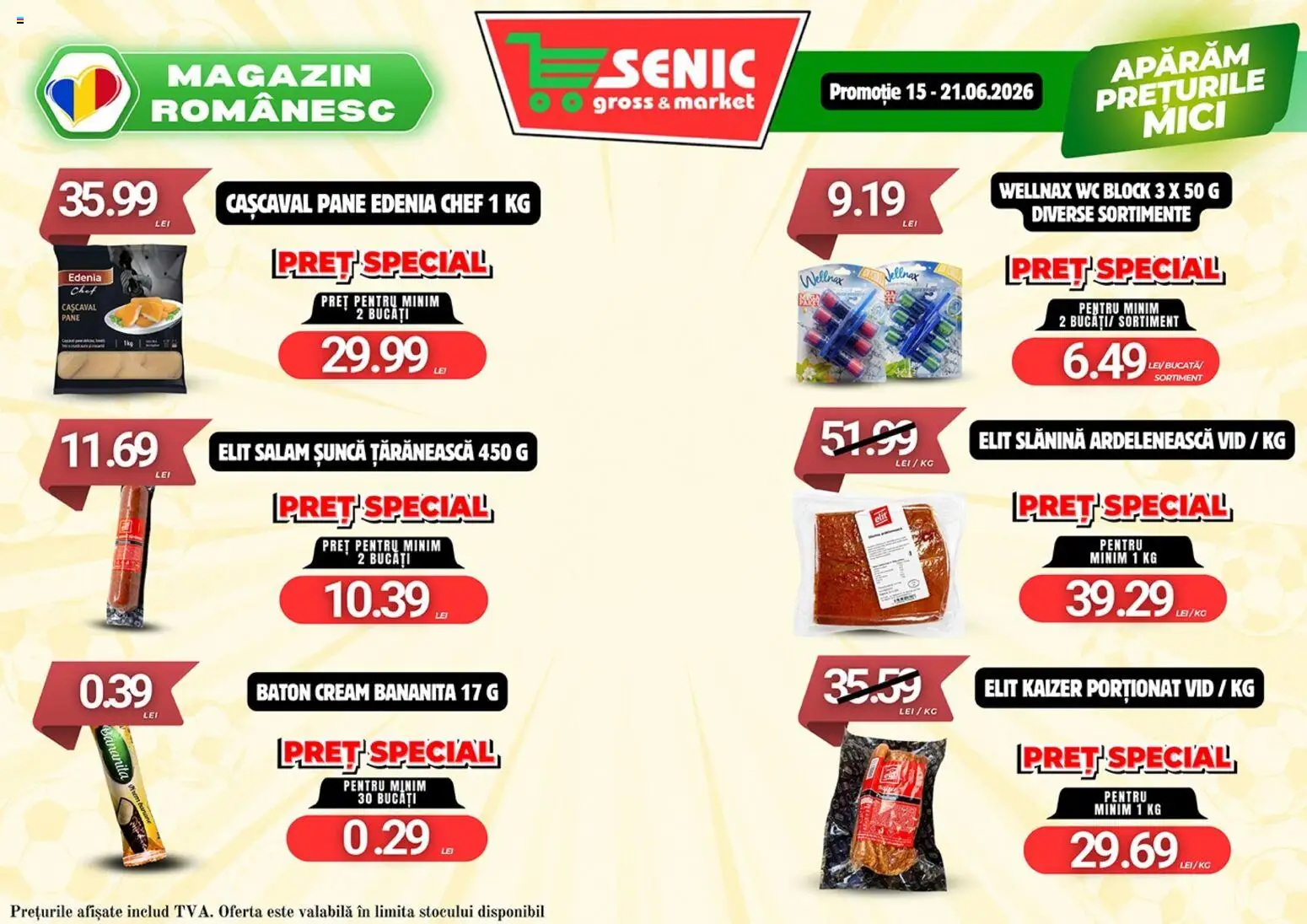 Noul catalog Senic – valabil de la 15.06.2026 | Pagină: 5 | Produse: Cașcaval, Mici, Șuncă, Banane