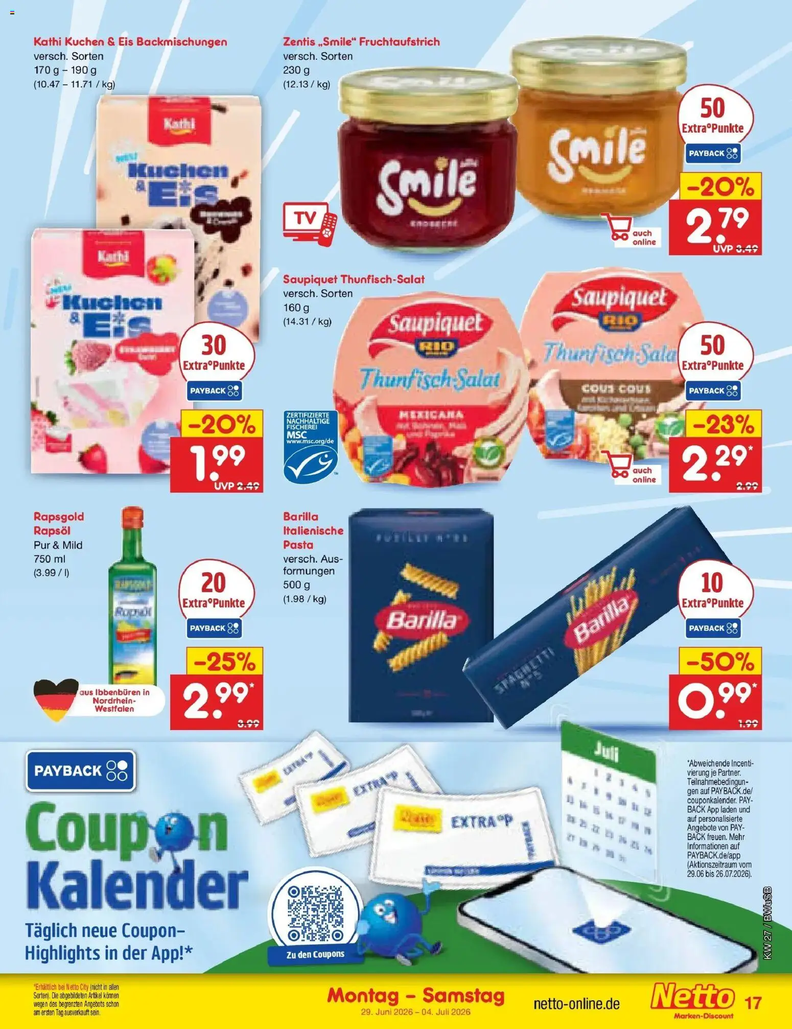 Netto Marken-Discount Prospekt Stemwede-Dielingen – gültig ab 29.06.2026 | Seite: 23 | Produkte: Rapsöl, Pasta, Eis, Salat