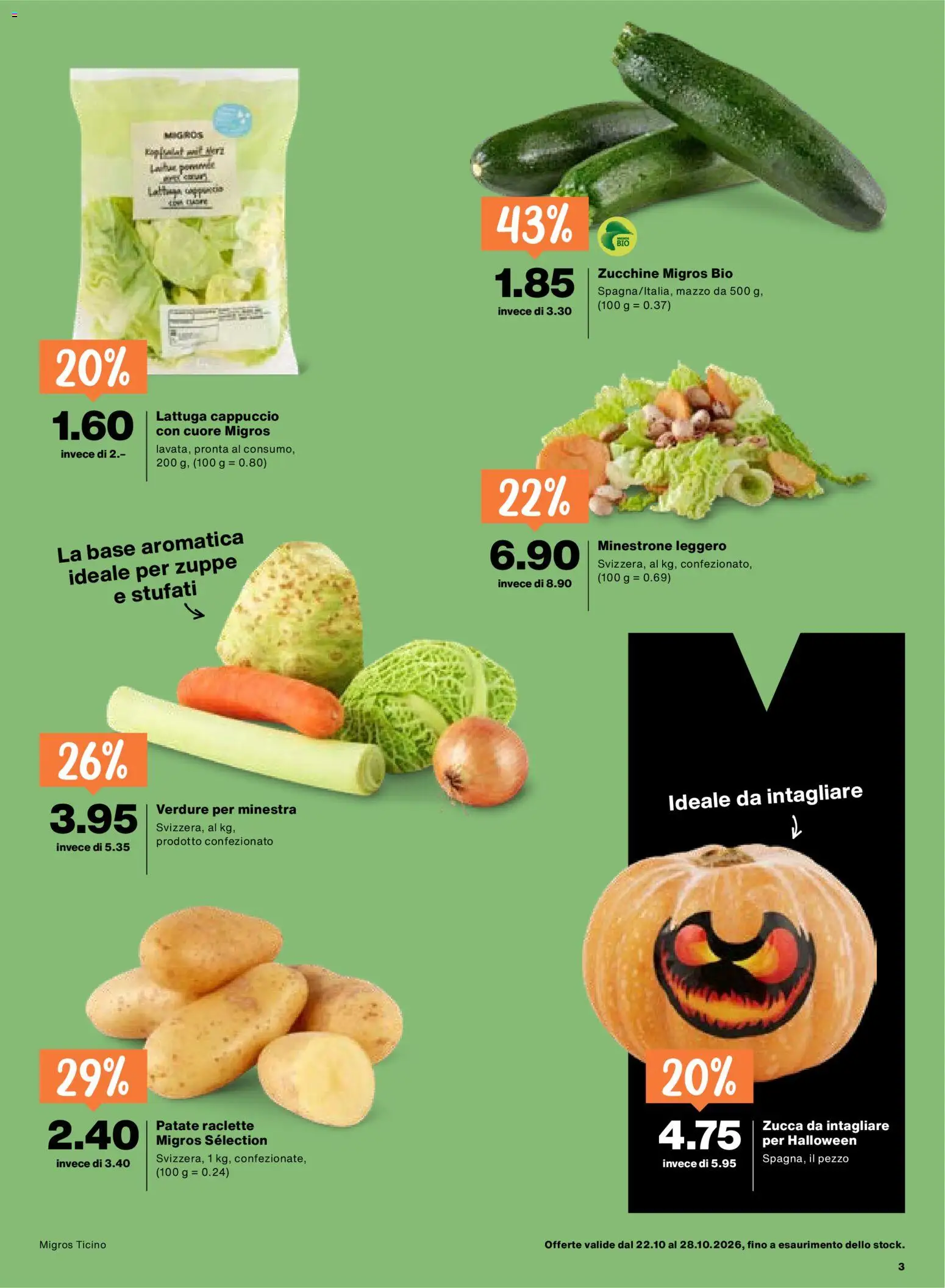 Migros aktionen IT – gültig ab 22.10.2026 | Seite: 3 | Produkte: Zucchini, Raclette