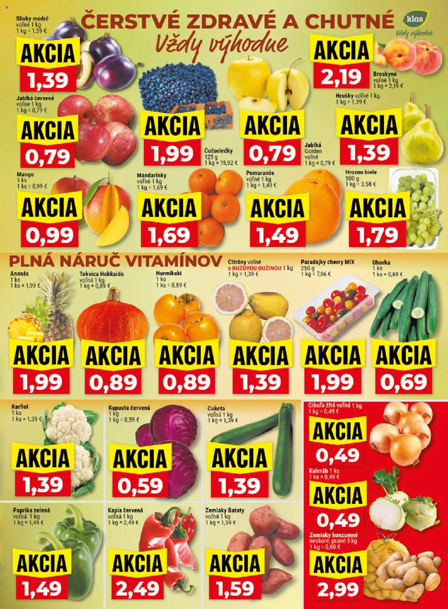 Nové Klas akcie – leták je platný od 12.10.2026 | Strana: 3 | Produkty: Paprika, Citróny, Mango, Slivky