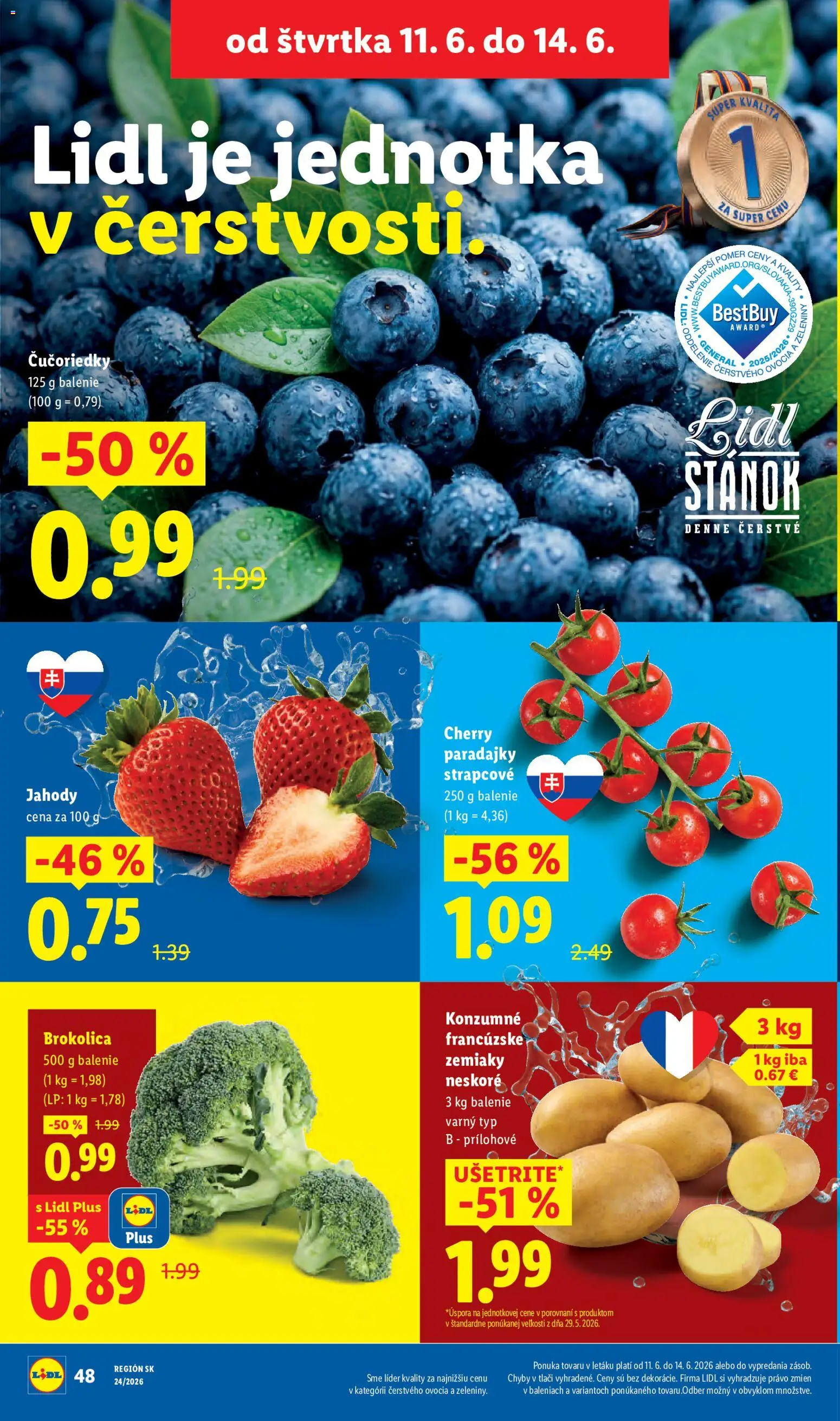 Nové Lidl akcie – leták je platný od 08.06.2026 | Strana: 62 | Produkty: Paradajky, Brokolica, Čučoriedky, Jahody