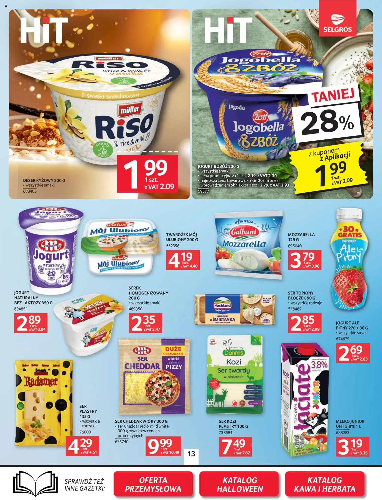 Selgros cash&carry gazetka od 08.10.2026 | Strona: 13 | Produkty: Mleko, Ser, Mozzarella, Ser twardy
