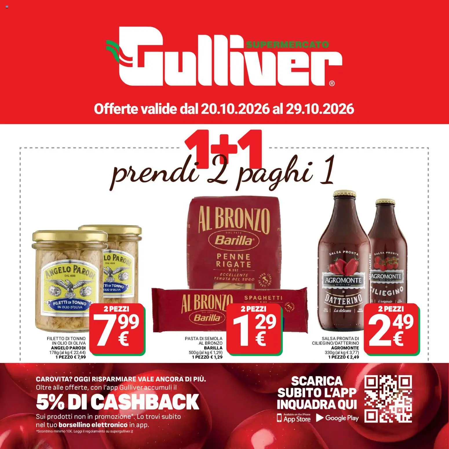 Volantino Gulliver del 20/10/2026 | Pagina: 1 | Prodotti: Olio, The, Semola, Spaghetti