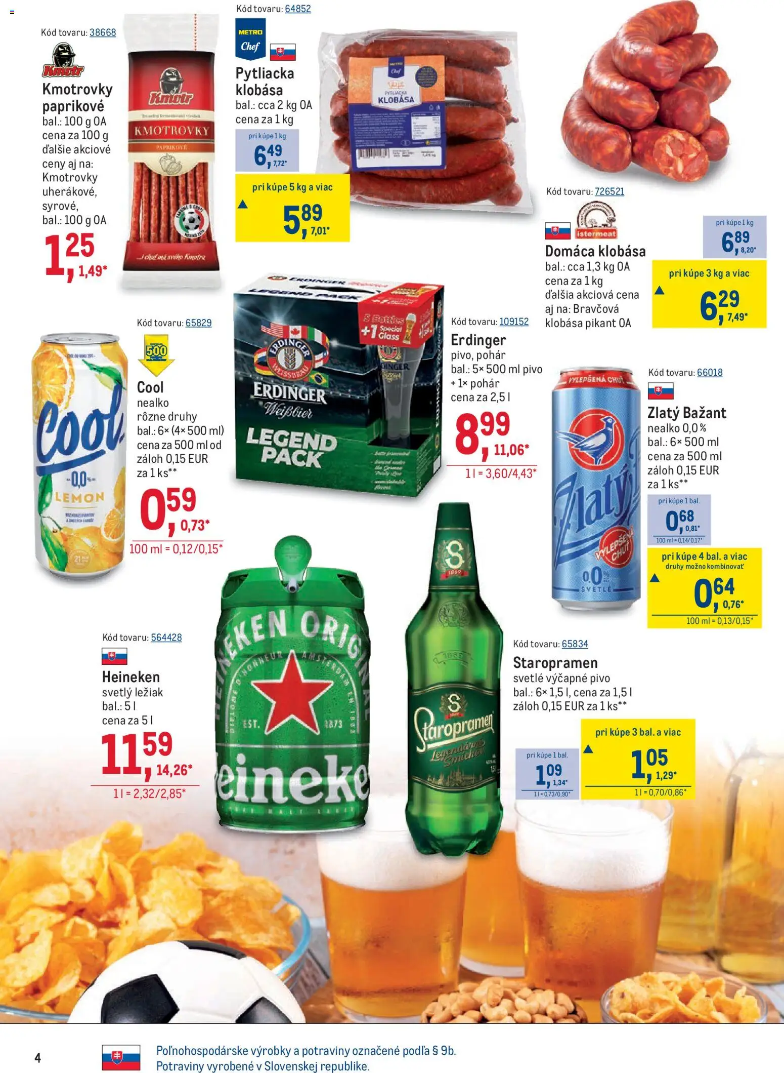 Nové Metro akcie – leták je platný od 03.06.2026 | Strana: 4 | Produkty: Pivo, Klobása, Zlatý Bažant, Staropramen