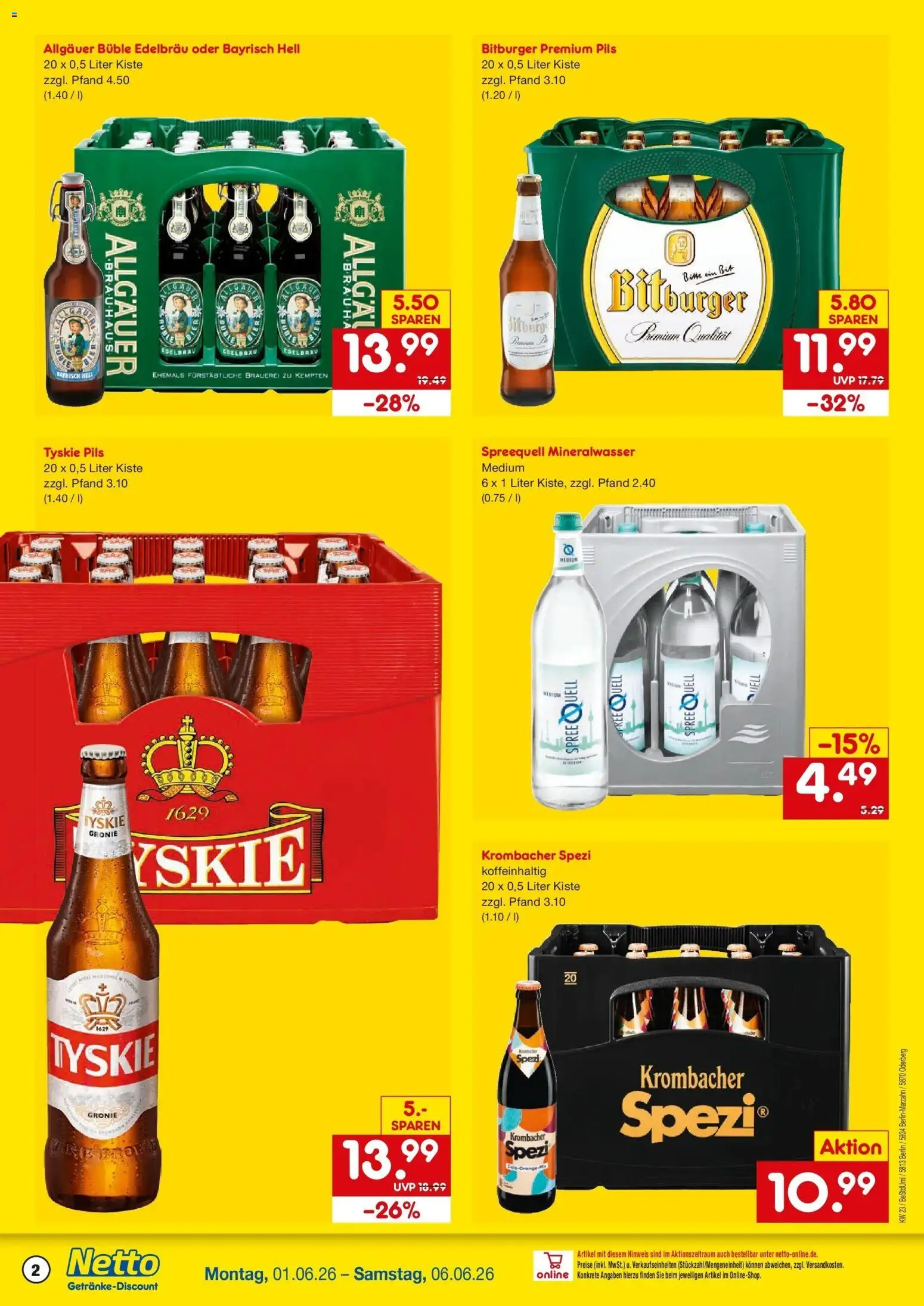 Netto Marken-Discount Prospekt Berlin – gültig ab 01.06.2026 | Seite: 2 | Produkte: Bitburger, Pils, Mineralwasser, Krombacher
