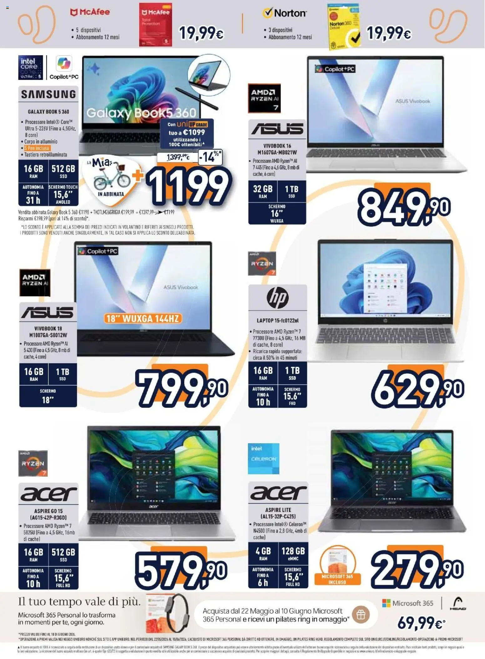 Volantino Unieuro del 29.05.2026 | Pagina: 14 | Prodotti: Samsung Galaxy, Laptop, Alluminio, Samsung