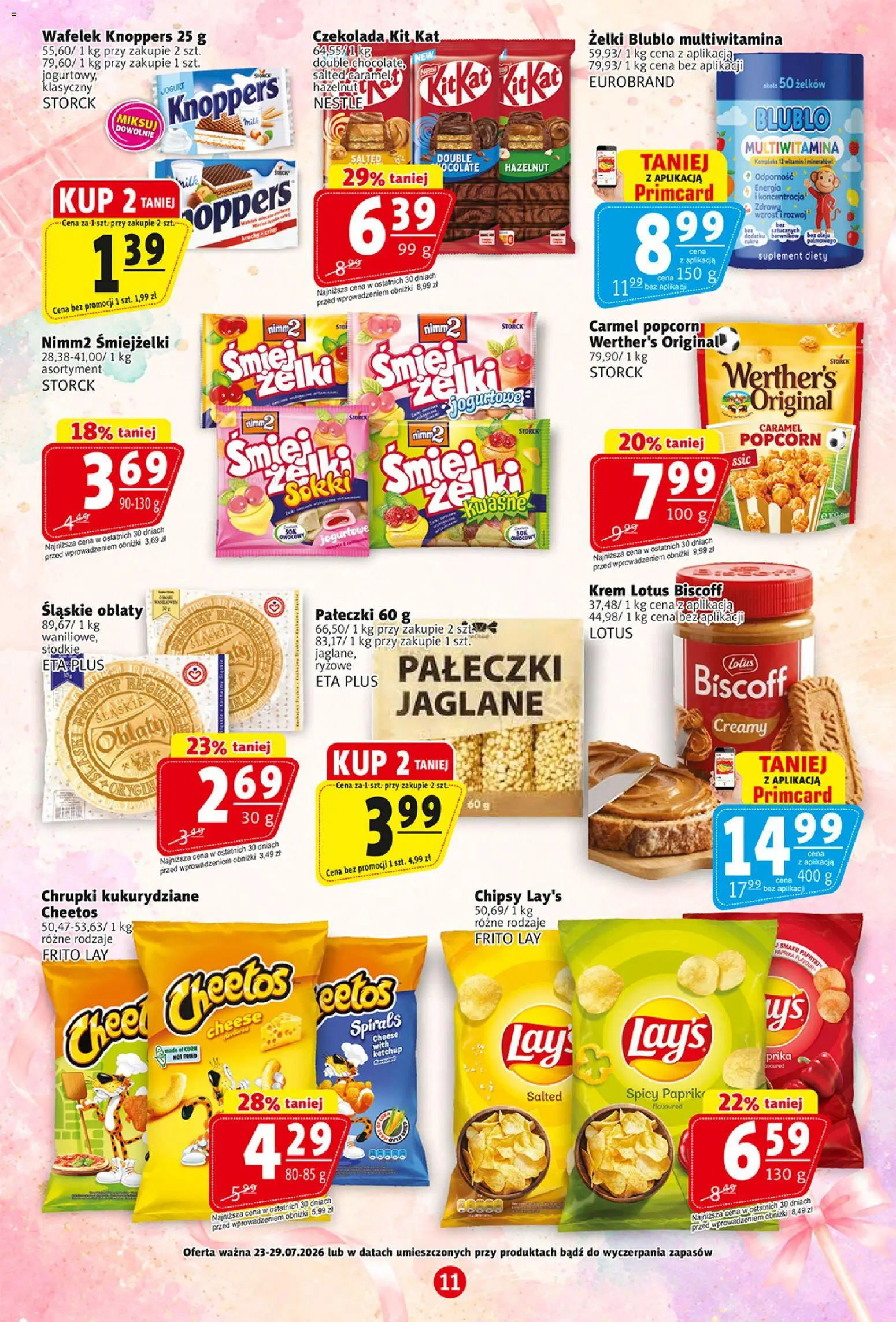 Prim Market gazetka od 23.07.2026 | Strona: 11 | Produkty: Knoppers, Chipsy, Chrupki, Krem