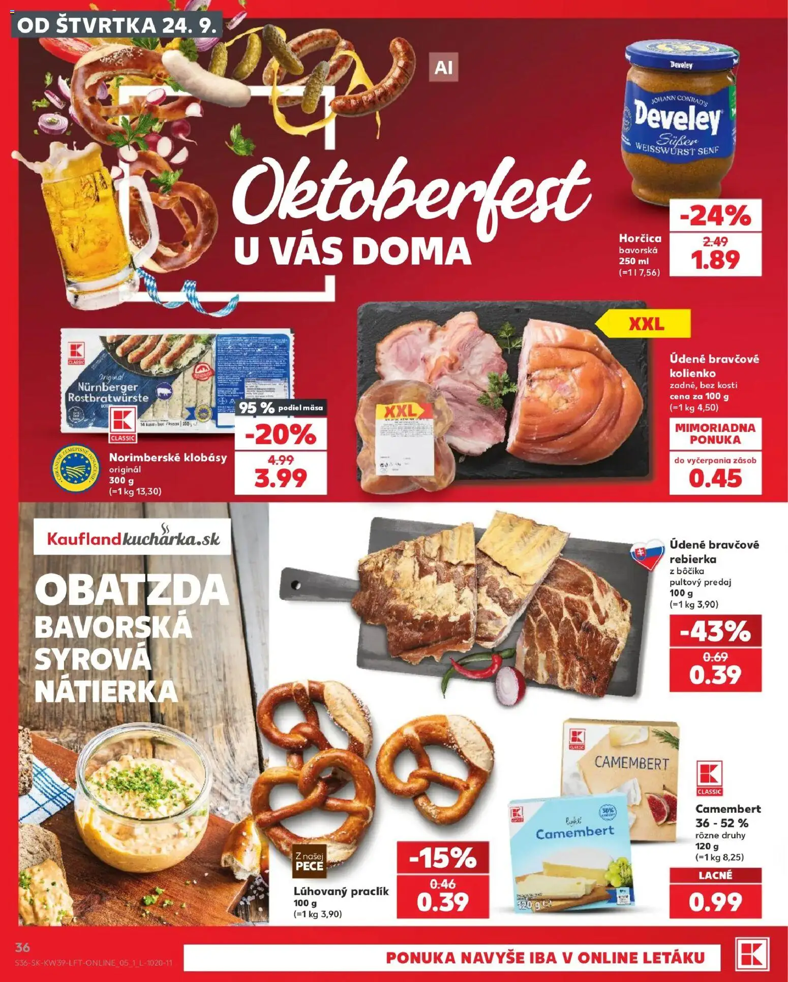 Nové Kaufland akcie – leták je platný od 24.09.2026 | Strana: 36 | Produkty: Nátierka, Horčica, Camembert