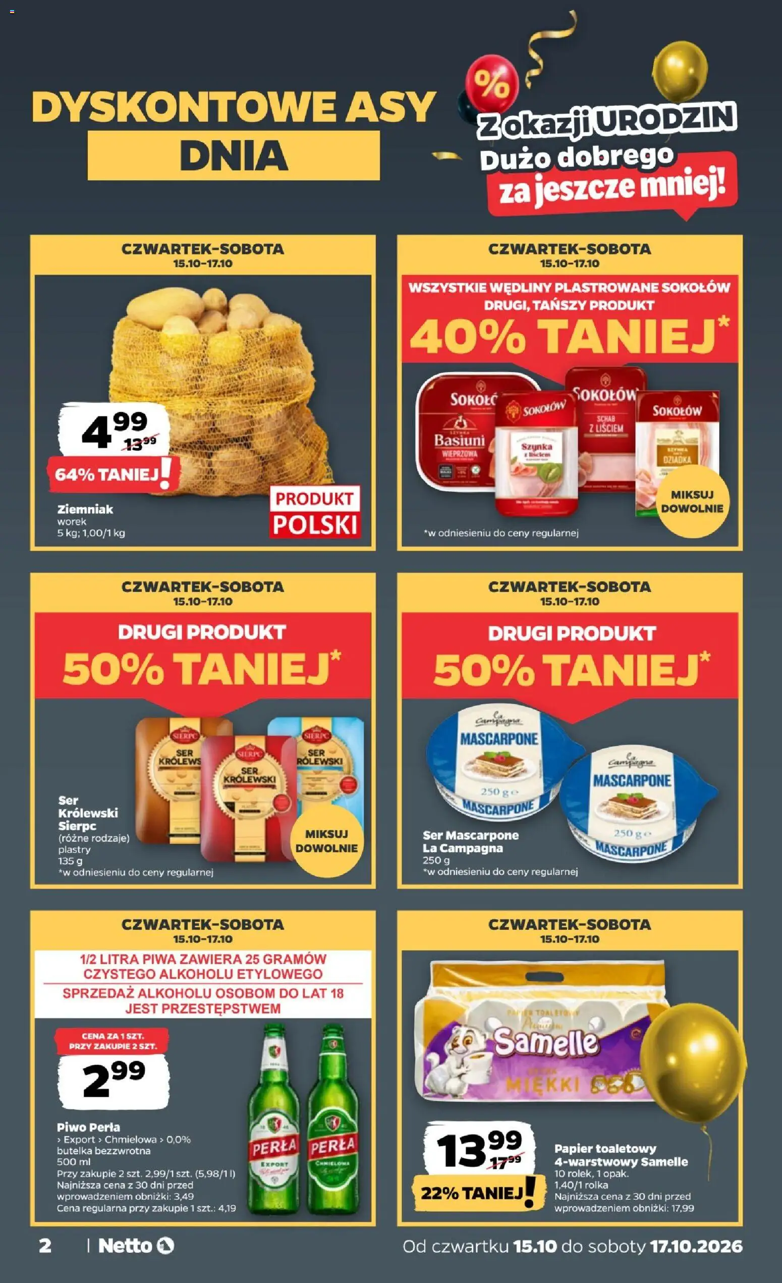 Netto gazetka od czwartku od 15.10.2026 | Strona: 2 | Produkty: Schab, Papier toaletowy, Ser, Wędliny