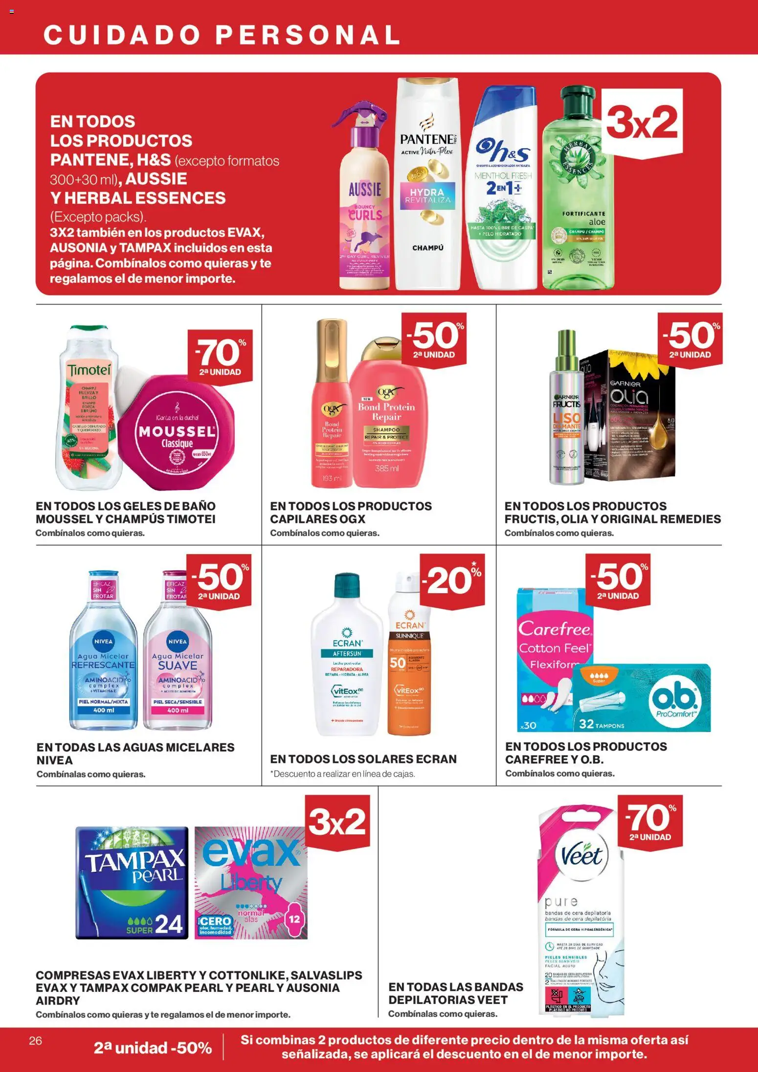 El Corte Inglés ofertas │ válido desde el 30/07/2026 | Página: 26 | Productos: Champú, Agua micelar, Salvaslips, Té