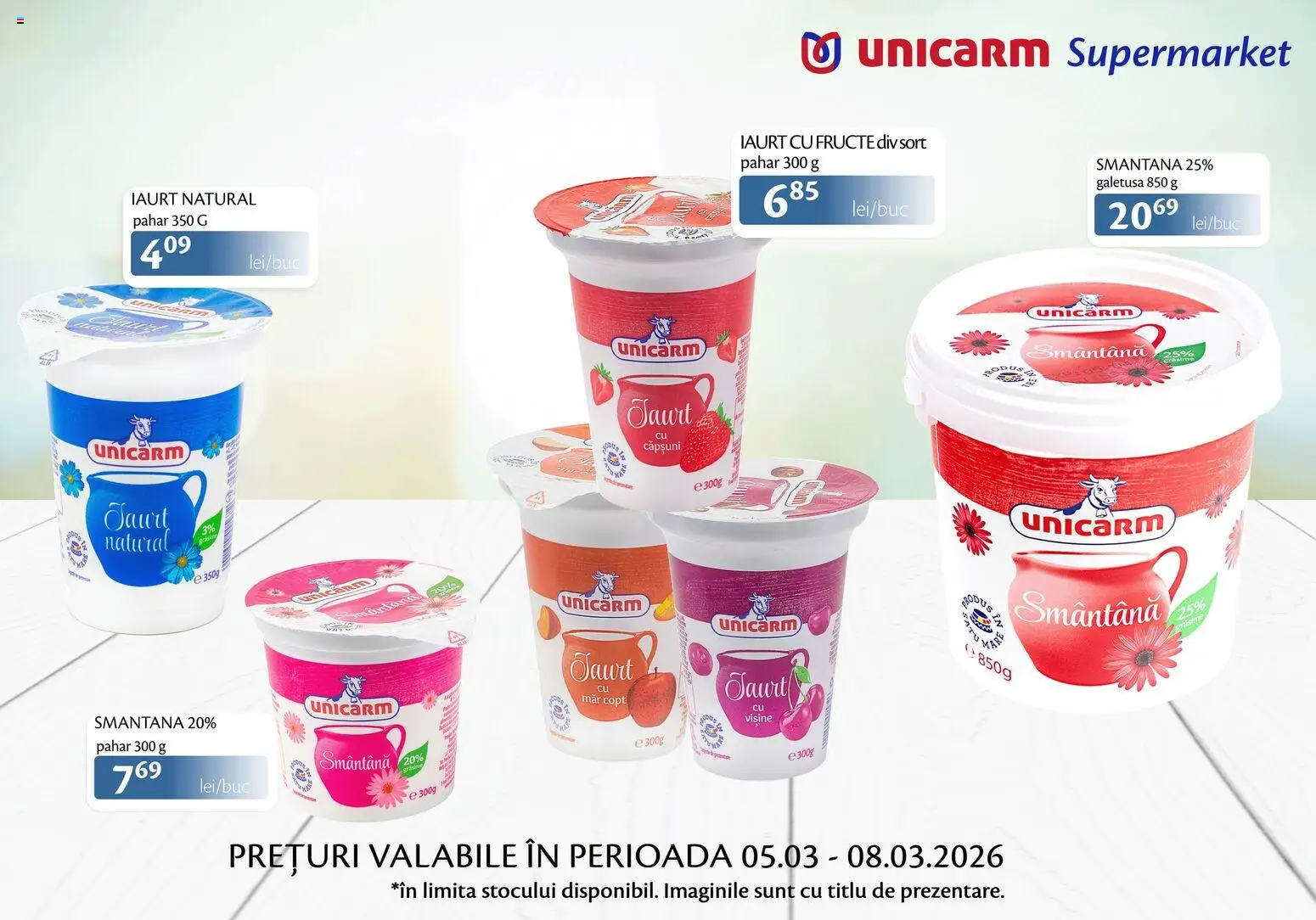 Noul catalog Unicarm – valabil de la 05.03.2026 | Pagină: 2 | Produse: Șort, Iaurt, Căpșuni, Smântână
