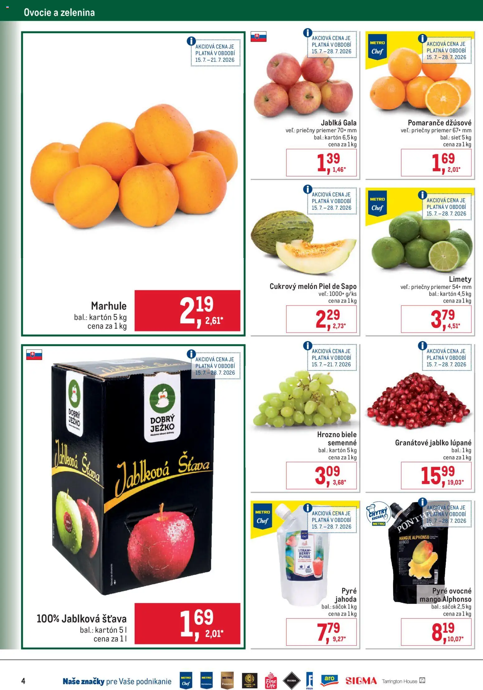 Nové Metro akcie – leták je platný od 15.07.2026 | Strana: 4 | Produkty: Pomaranče, Mango, Marhule, Ovocie