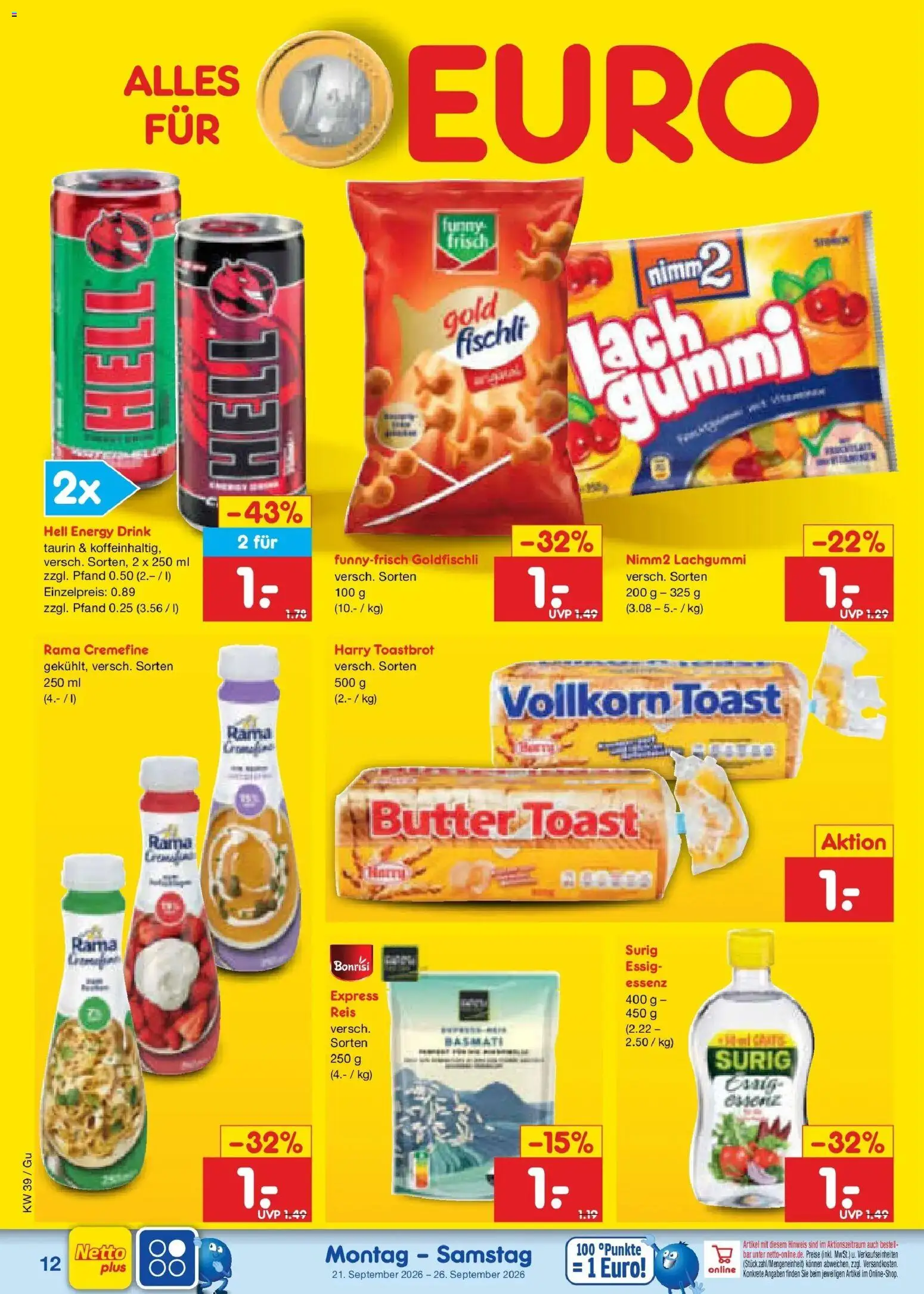 Netto Marken-Discount Prospekt Machern – gültig ab 21.09.2026 | Seite: 20 | Produkte: Rama, Rama cremefine, Toastbrot, Reis