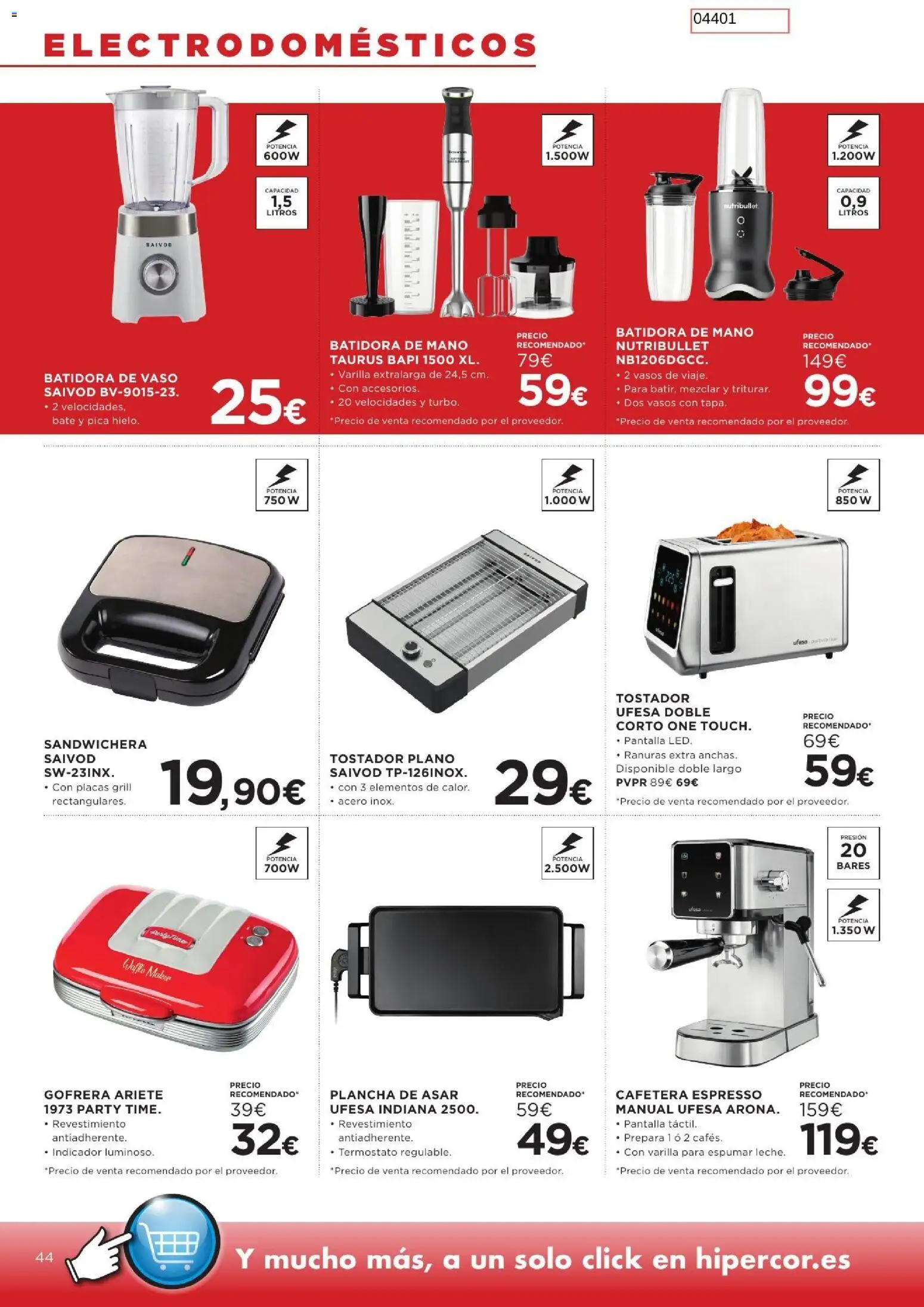 Hipercor catálogo │ válido desde el 26/08/2026 | Página: 44 | Productos: Vasos, Cafetera, Plancha, Tostador