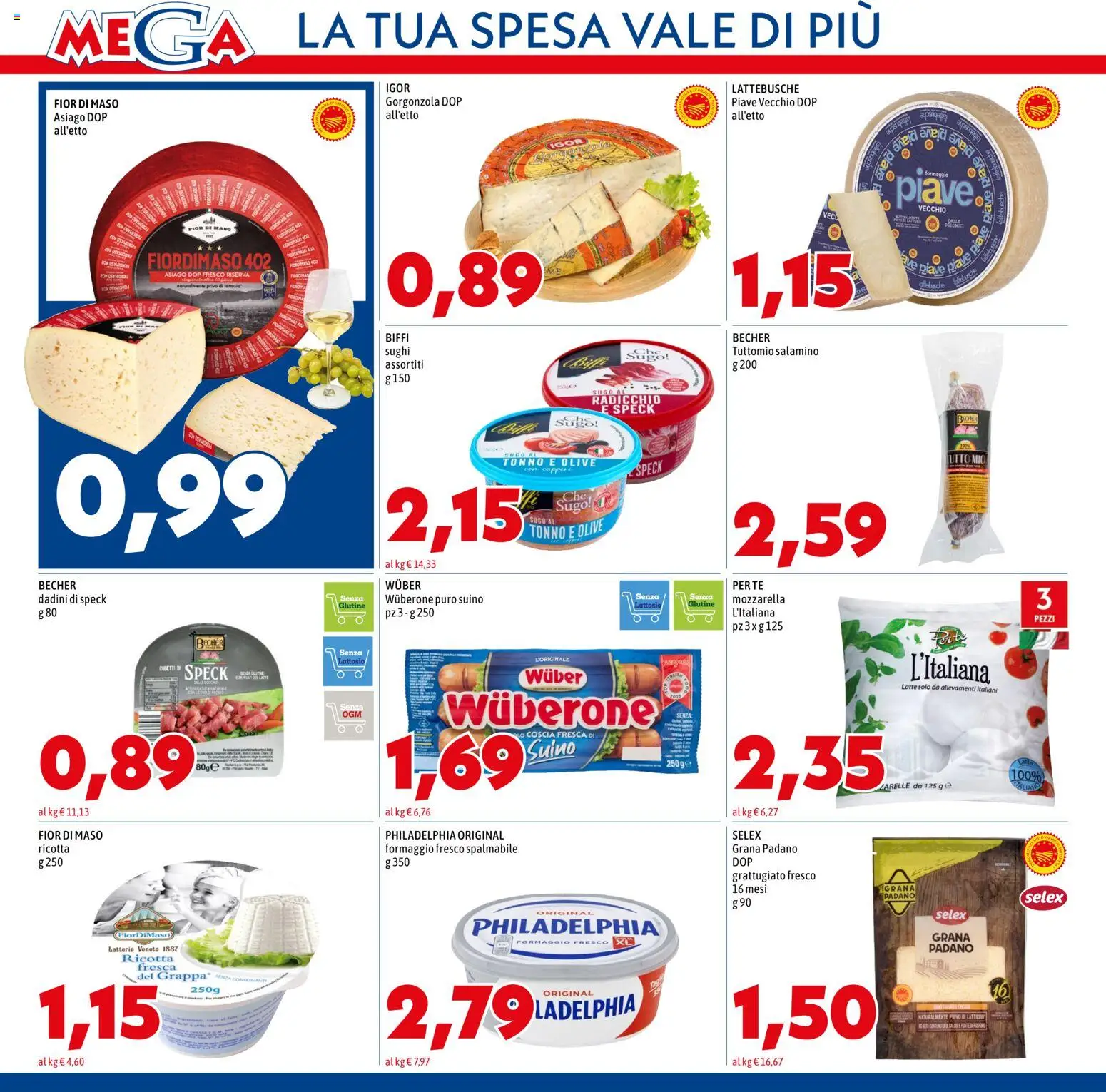 Volantino Mega del 01/10/2026 | Pagina: 4 | Prodotti: Speck, Grana Padano, Ricotta, Formaggio fresco spalmabile