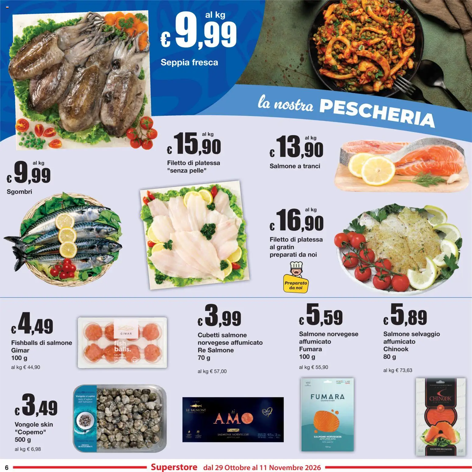 Volantino Sì con Te del 29/10/2026 | Pagina: 6 | Prodotti: Salmone, Vongole, Filetto