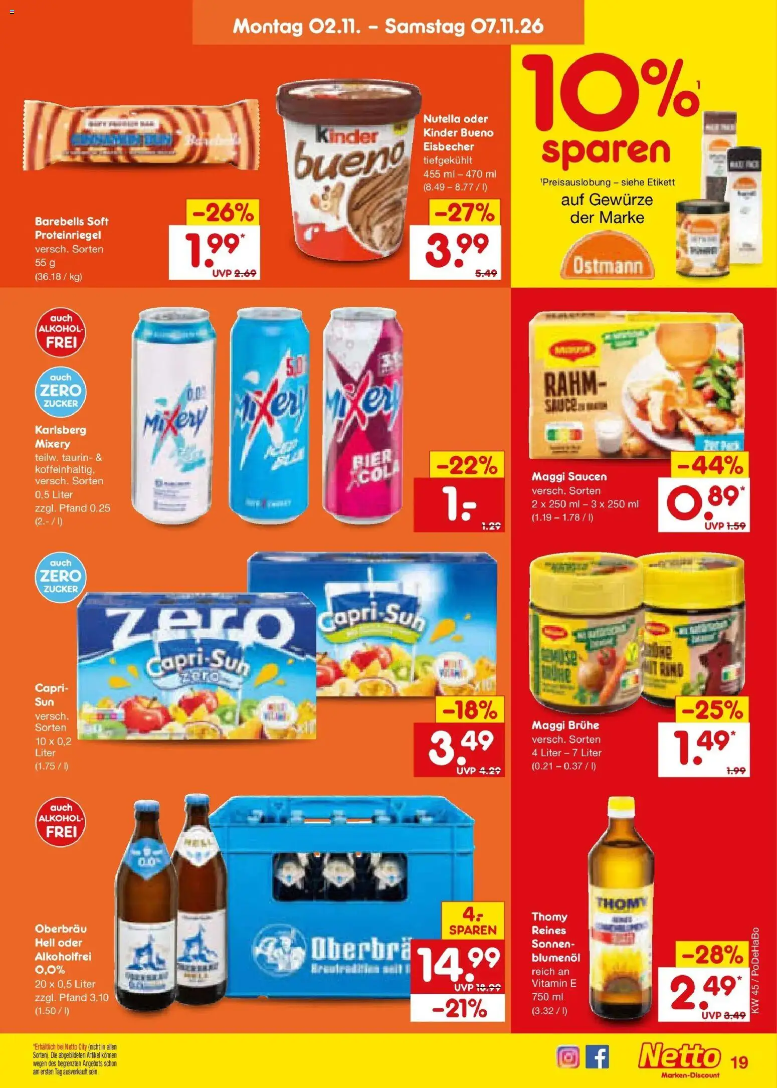 Netto Marken-Discount Prospekt Selb (ab 02.11.2026) » Angebote | Seite: 29 | Produkte: Bier, Kinder bueno, Gewürze, Alkohol